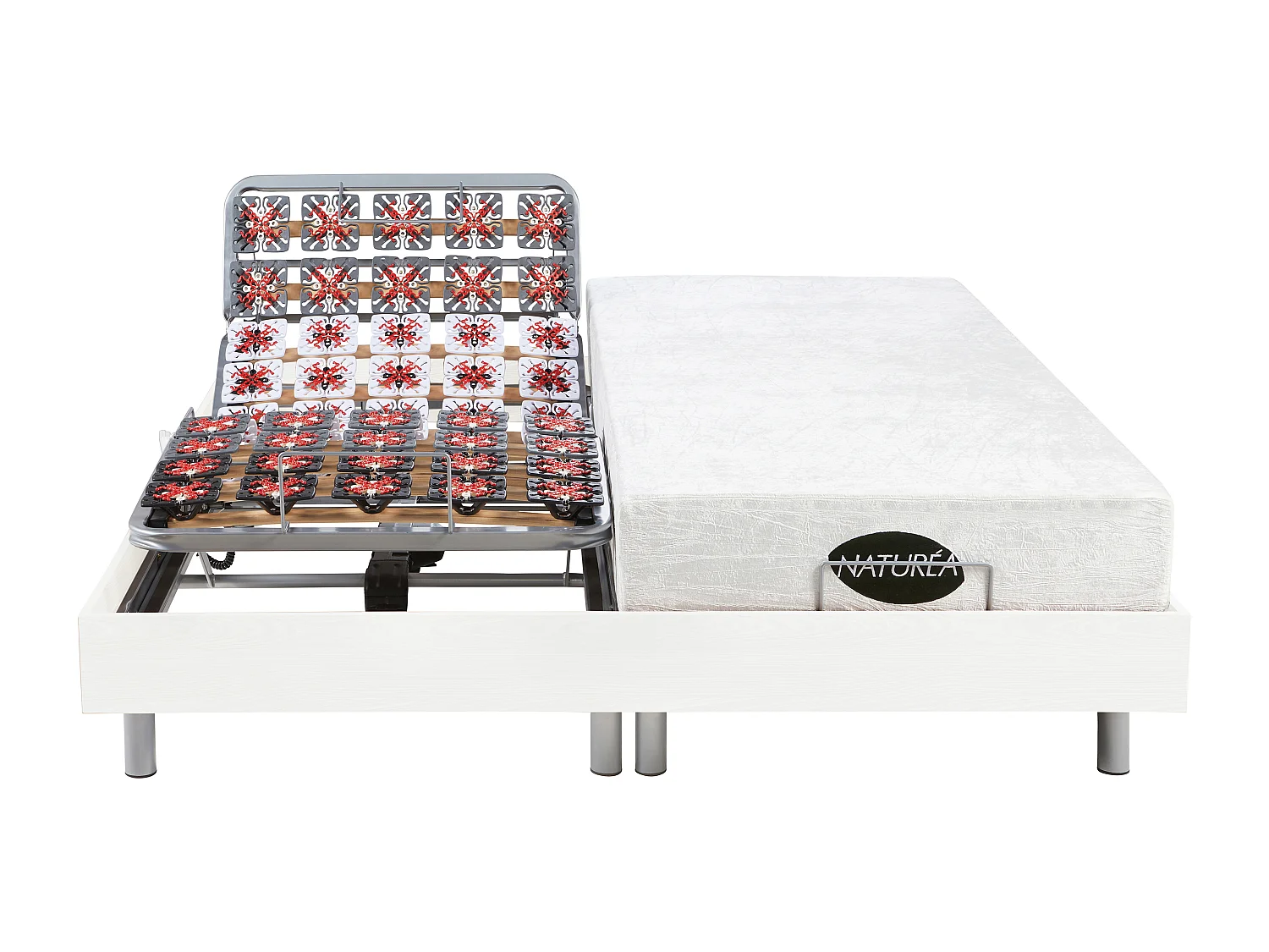 Elektrisch bed - bedbodem en matras - met vormgeheugen en bamboe LYSIS III van NATUREA - motoren OKIN - 2 x 80 x 200 cm - wit