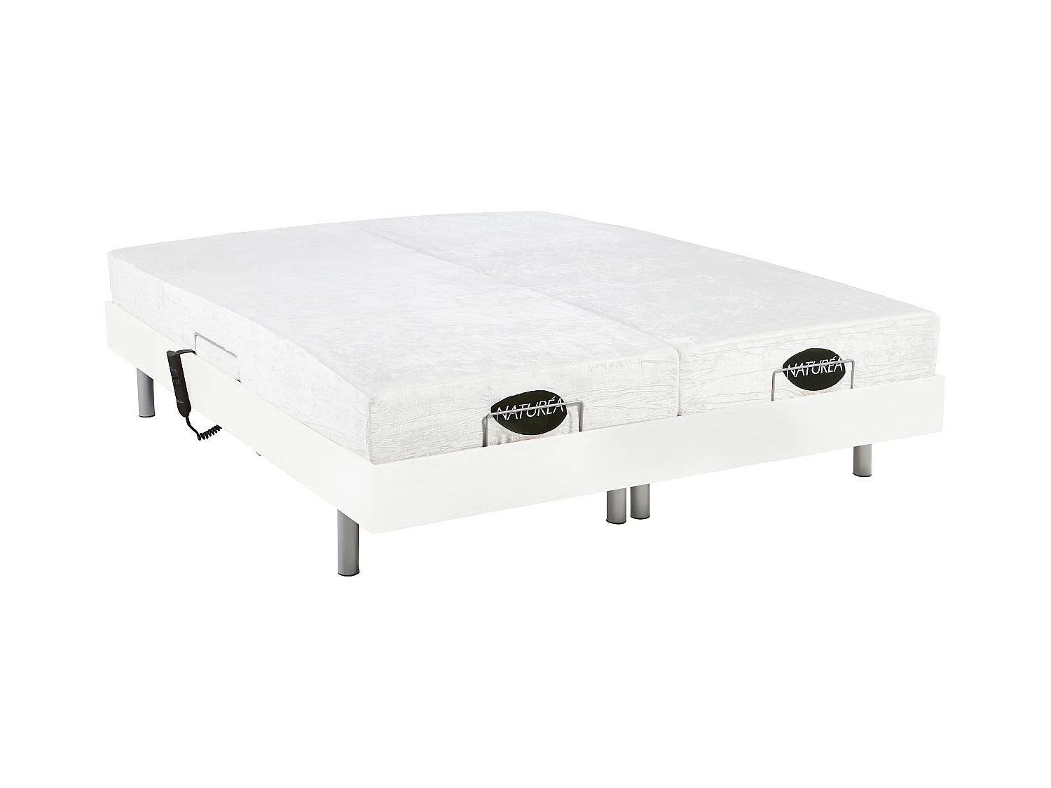 Lit électrique de relaxation tout plots + matelas mémoire de forme et bambou - 2 x 90 x 200 cm - Blanc - LYSIS III de NATUREA