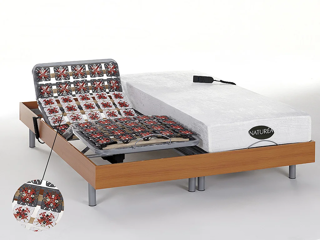 Cama articulada eléctrica con memoria de forma y bambú LYSIS III de NATUREA - Motores OKIN - Blanco - 2x90x200 cm