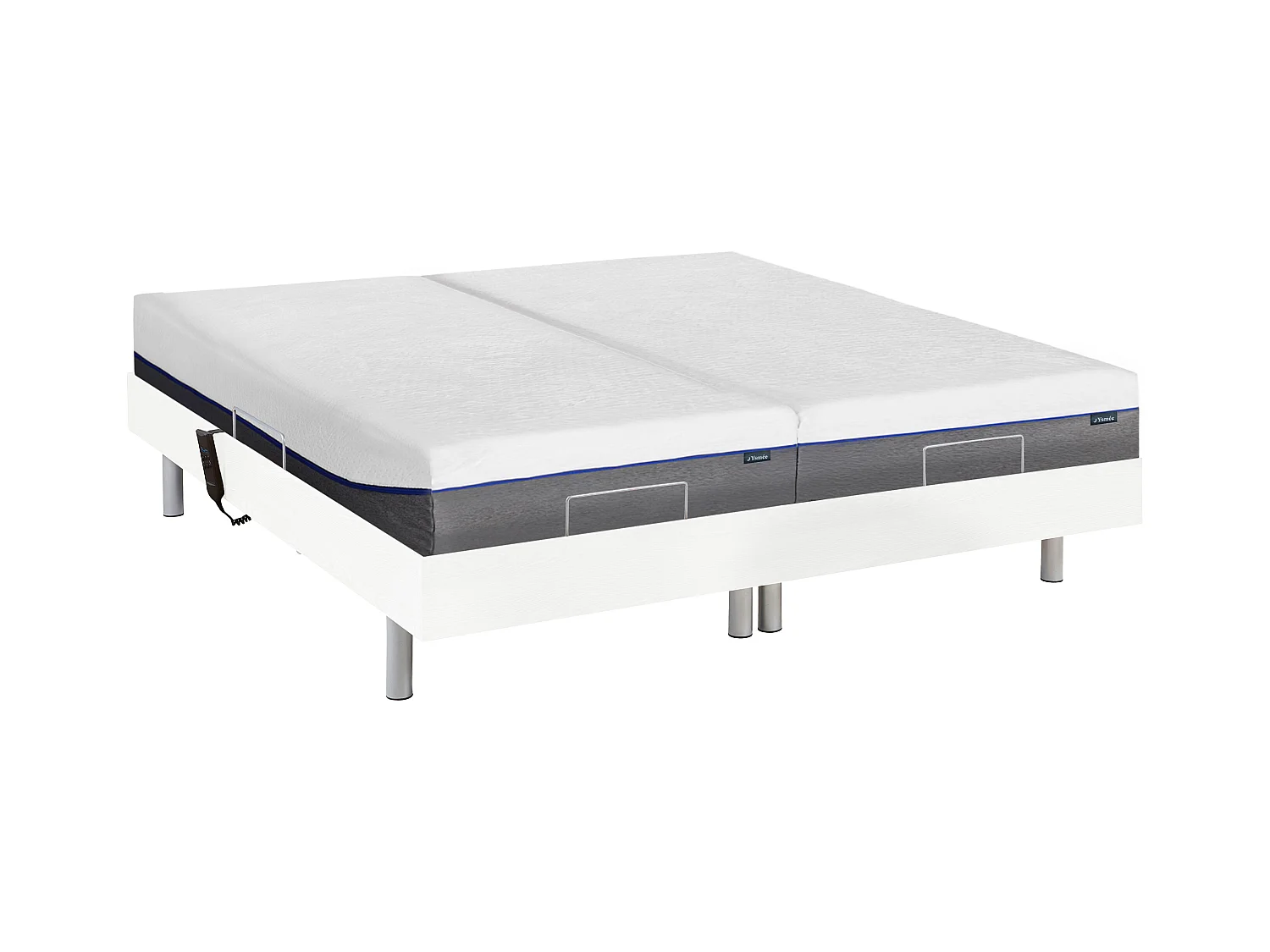 Lit électrique de relaxation tout plots + matelas mémoire de forme - 2 x 80 x 200 cm - Blanc - HESIODE III de YSMÉE