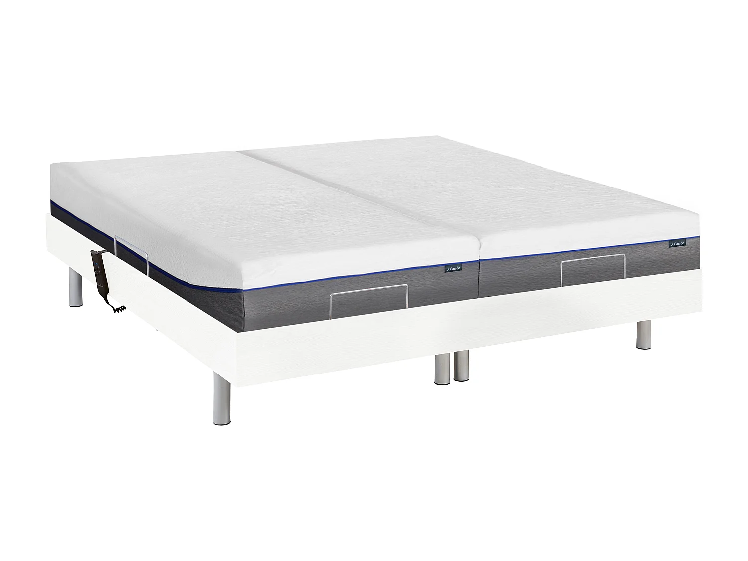 Lit électrique de relaxation tout plots + matelas mémoire de forme - 2 x 80 x 200 cm - Blanc - HESIODE III de YSMÉE