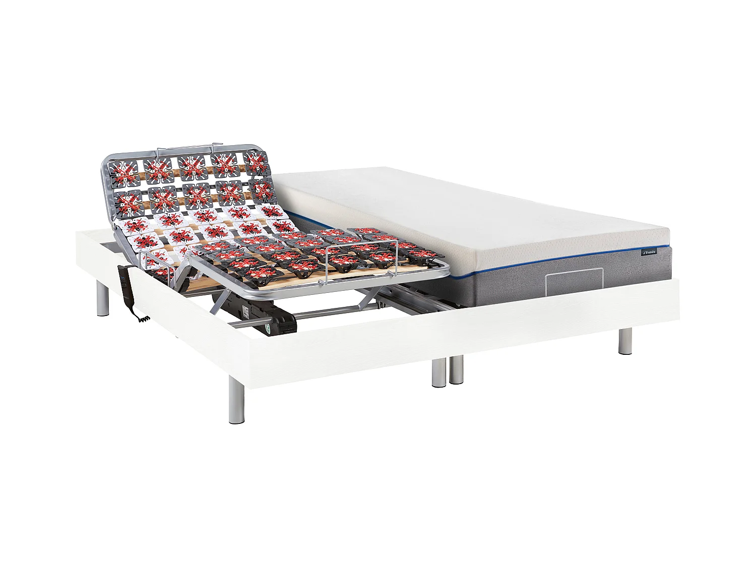 Cama eléctrica de relax decorativa + colchón de muelles ensacados y espuma viscoelástica - 2 x 80 x 200 cm - Tela - Beige - RIZALI de DRAMEA