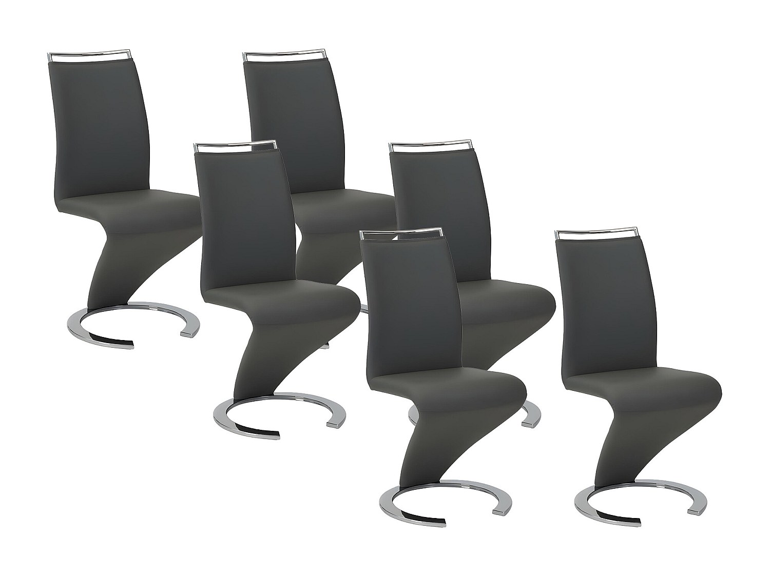 Stuhl Freischwinger 6er-Set - Kunstleder - Schwarz - TWIZY günstig online kaufen