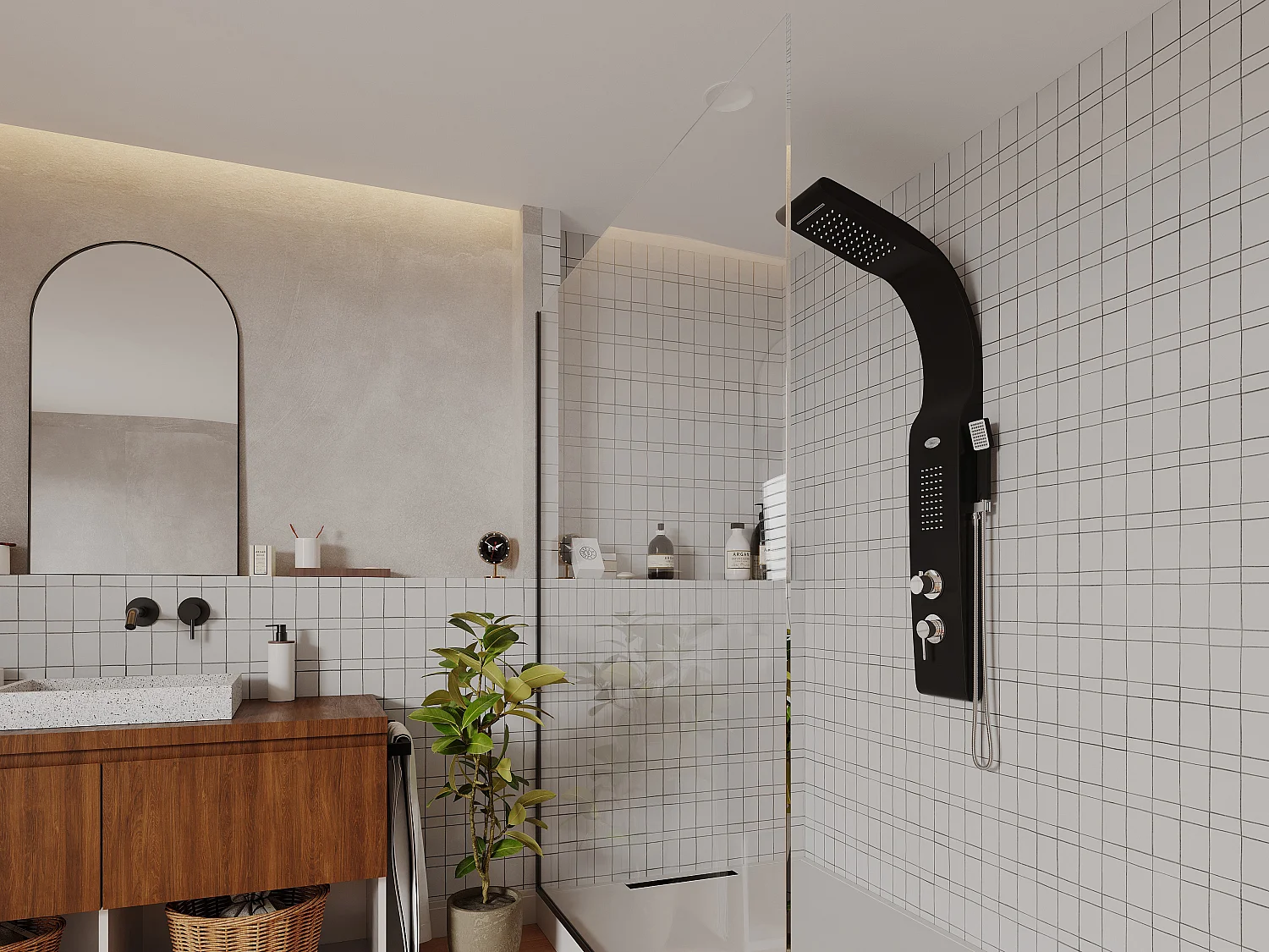 Colonne de douche hydromassante - noire - 20*132 cm - KOURBEA