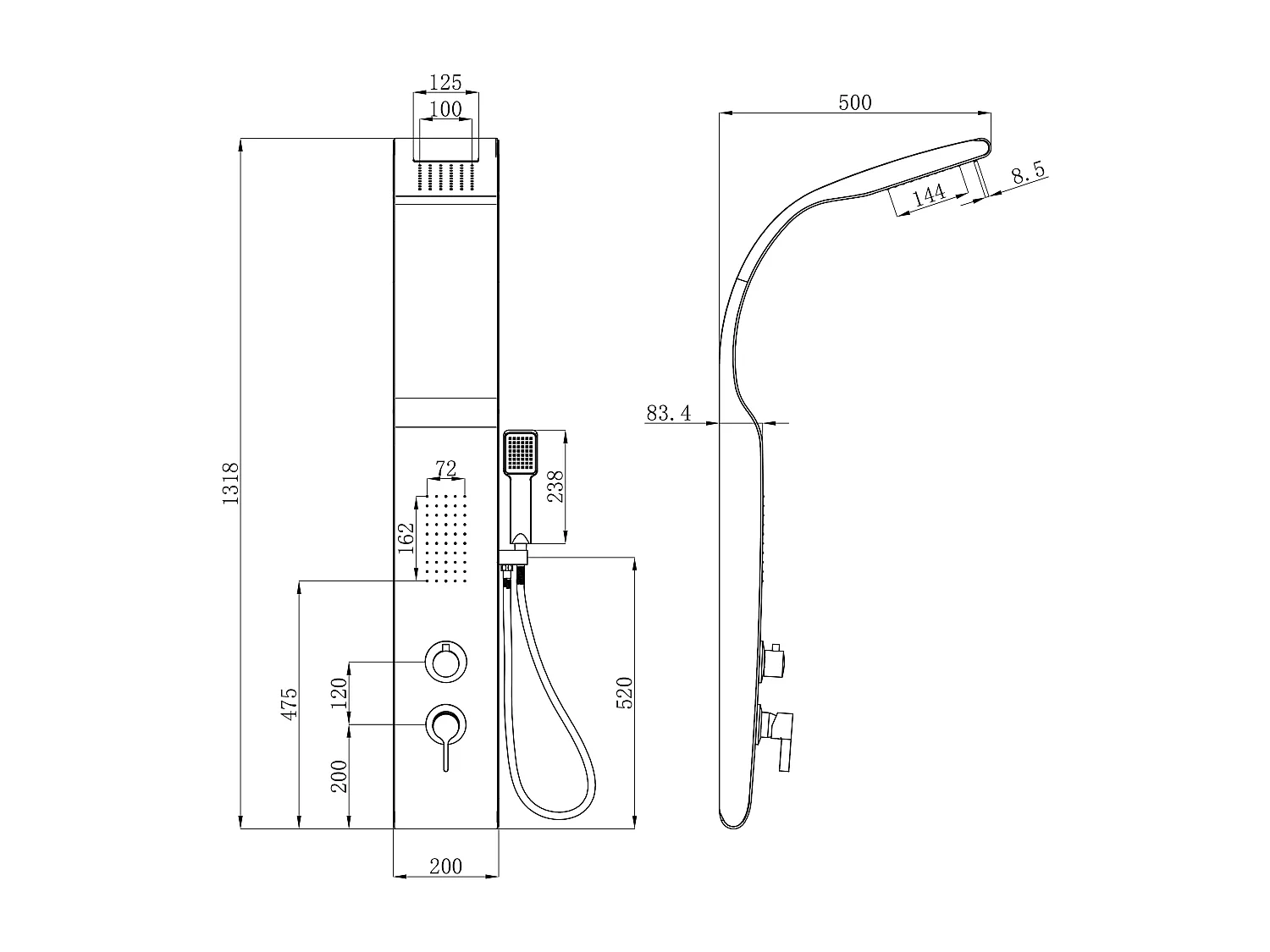Colonne de douche hydromassante - noire - 20*132 cm - KOURBEA