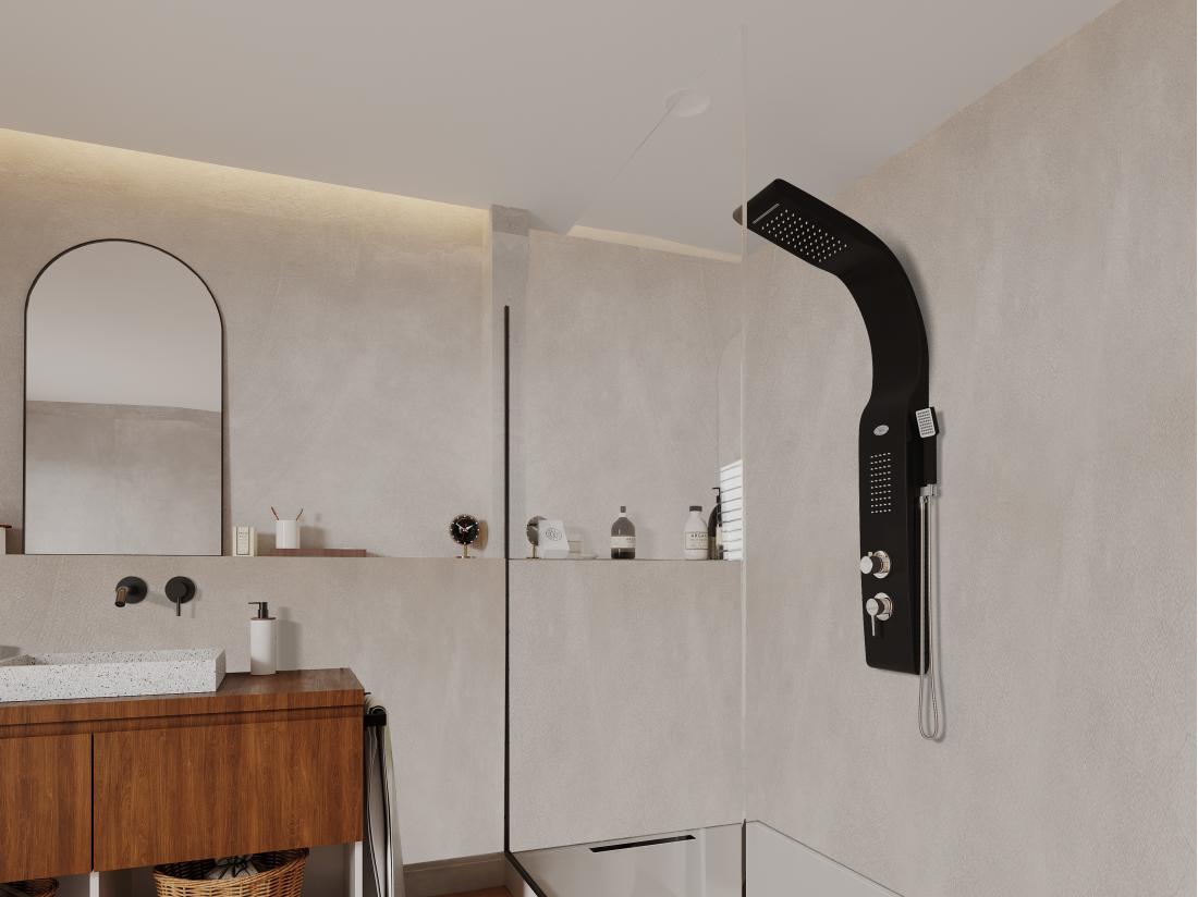 vente unique Colonne de douche hydromassante - noire - 20*132 cm - KOURBEA