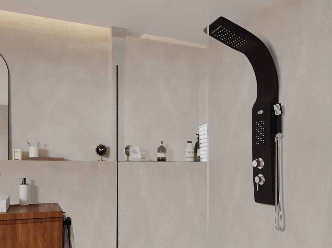 Colonne de douche hydromassante - noire - 20*132 cm - KOURBEA