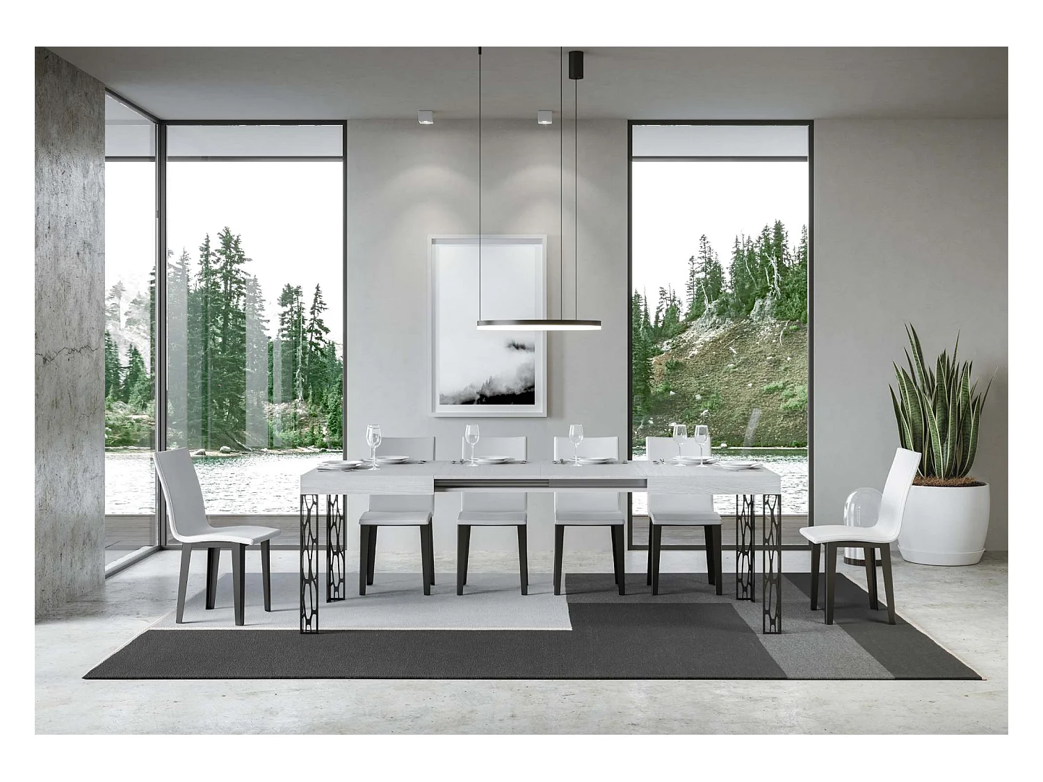 Uitschuifbare tafel 90x130/234 cm Ghibli eiken wit frame antraciet