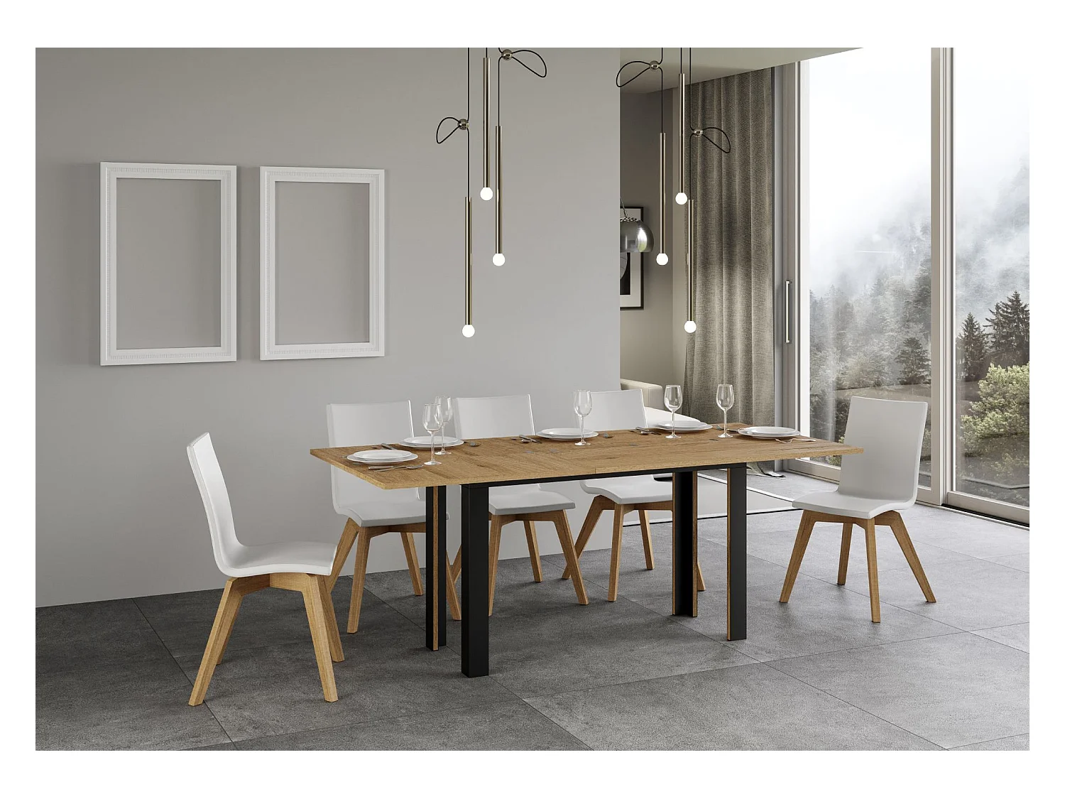 Table extensible portefeuille 120/200x45/90 cm Linea Double Chêne Nature cadre Anthracite