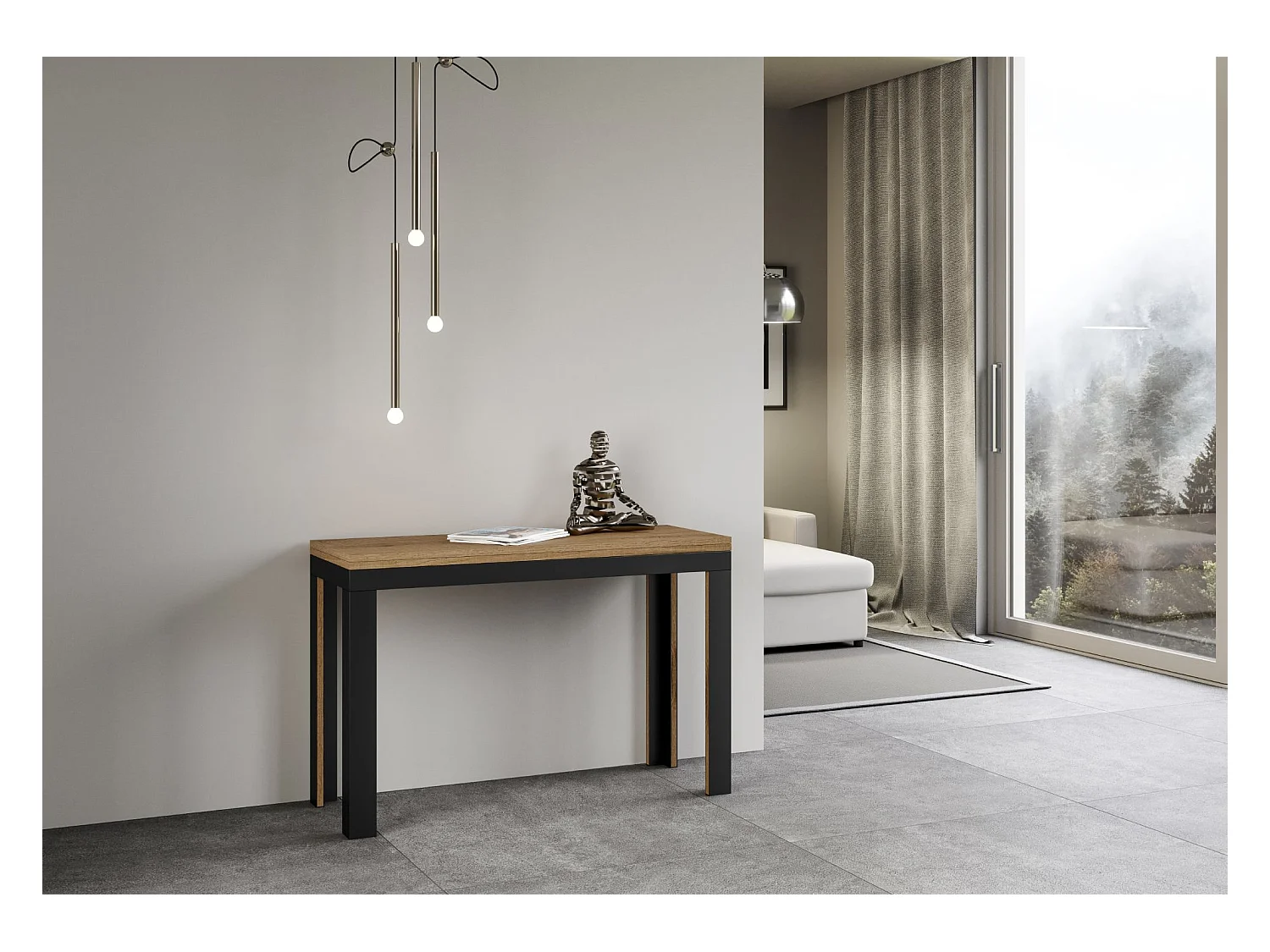 Table extensible portefeuille 120/200x45/90 cm Linea Double Chêne Nature cadre Anthracite