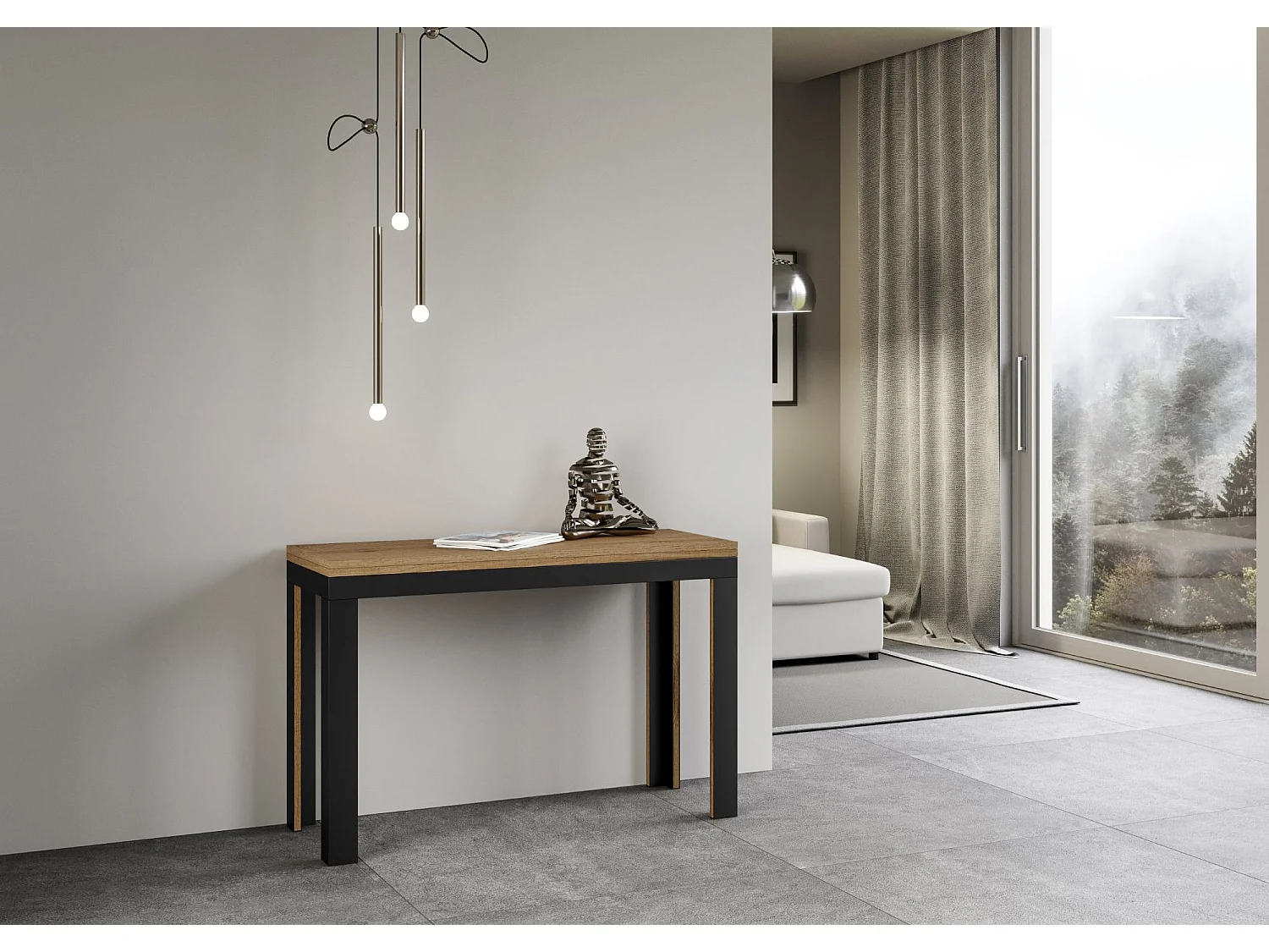 Table extensible portefeuille 120/200x45/90 cm Linea Double Chêne Nature cadre Anthracite