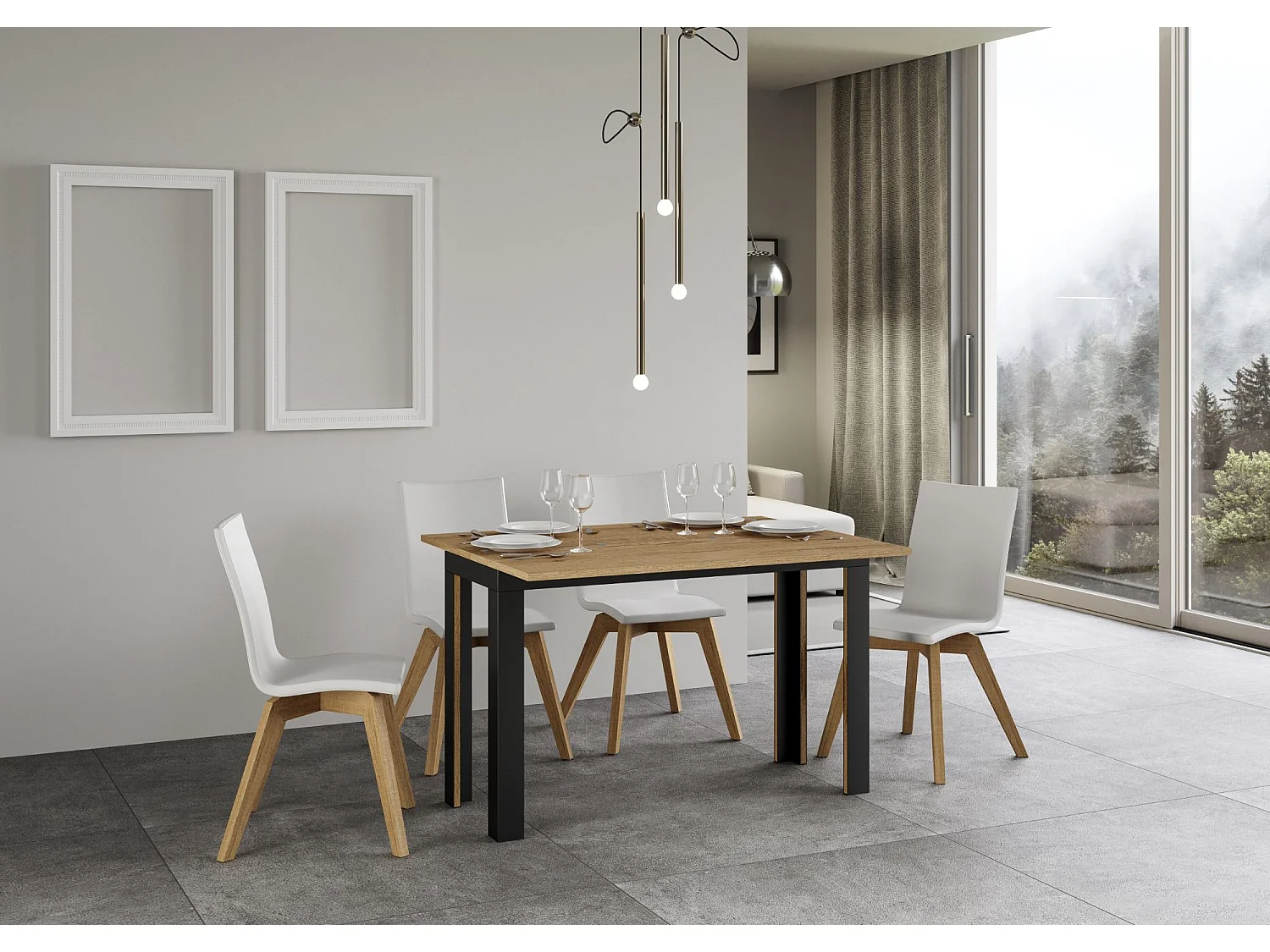 Table extensible portefeuille 120/200x45/90 cm Linea Double Chêne Nature cadre Anthracite
