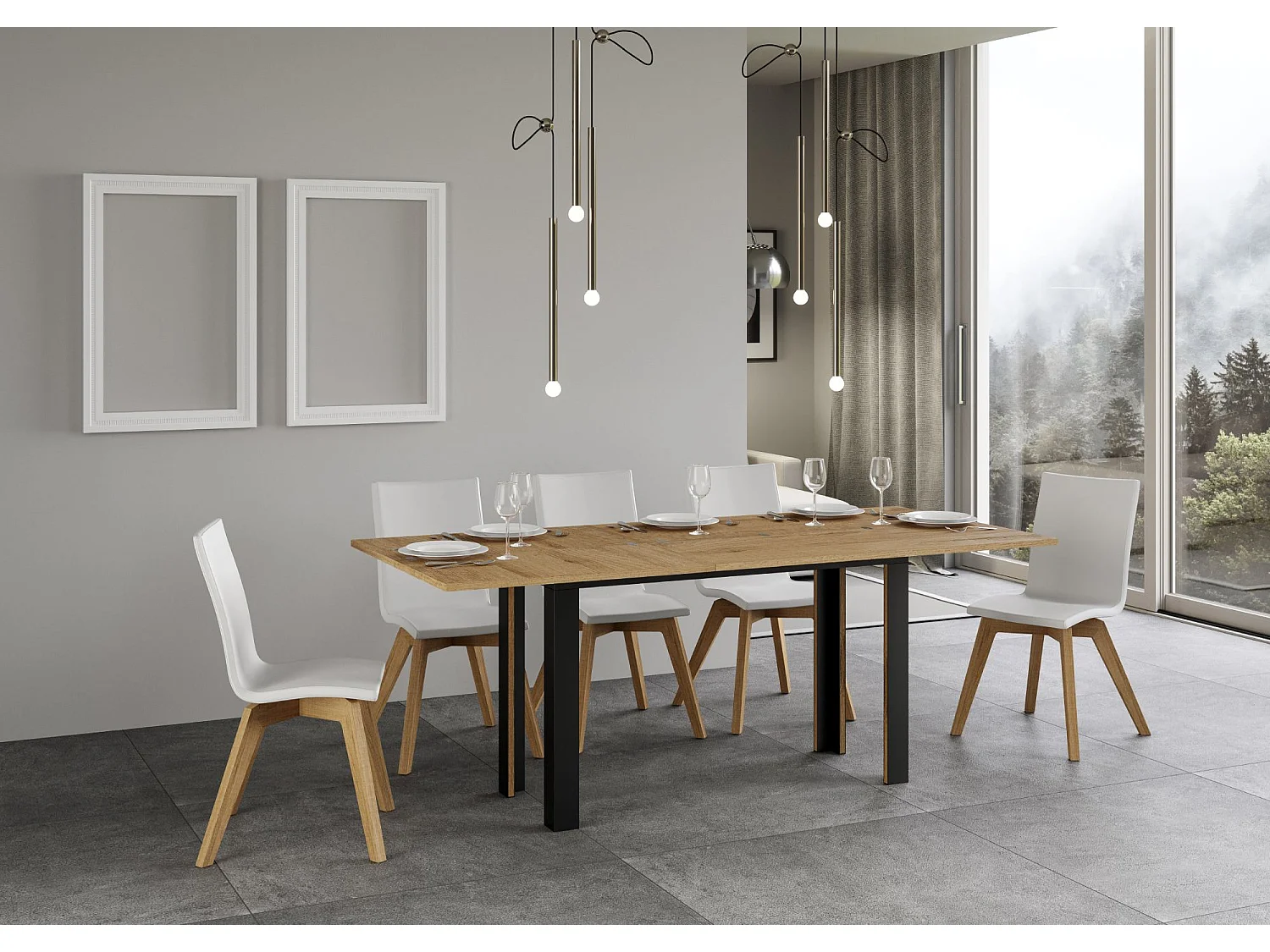 Table extensible portefeuille 120/200x45/90 cm Linea Double Chêne Nature cadre Anthracite