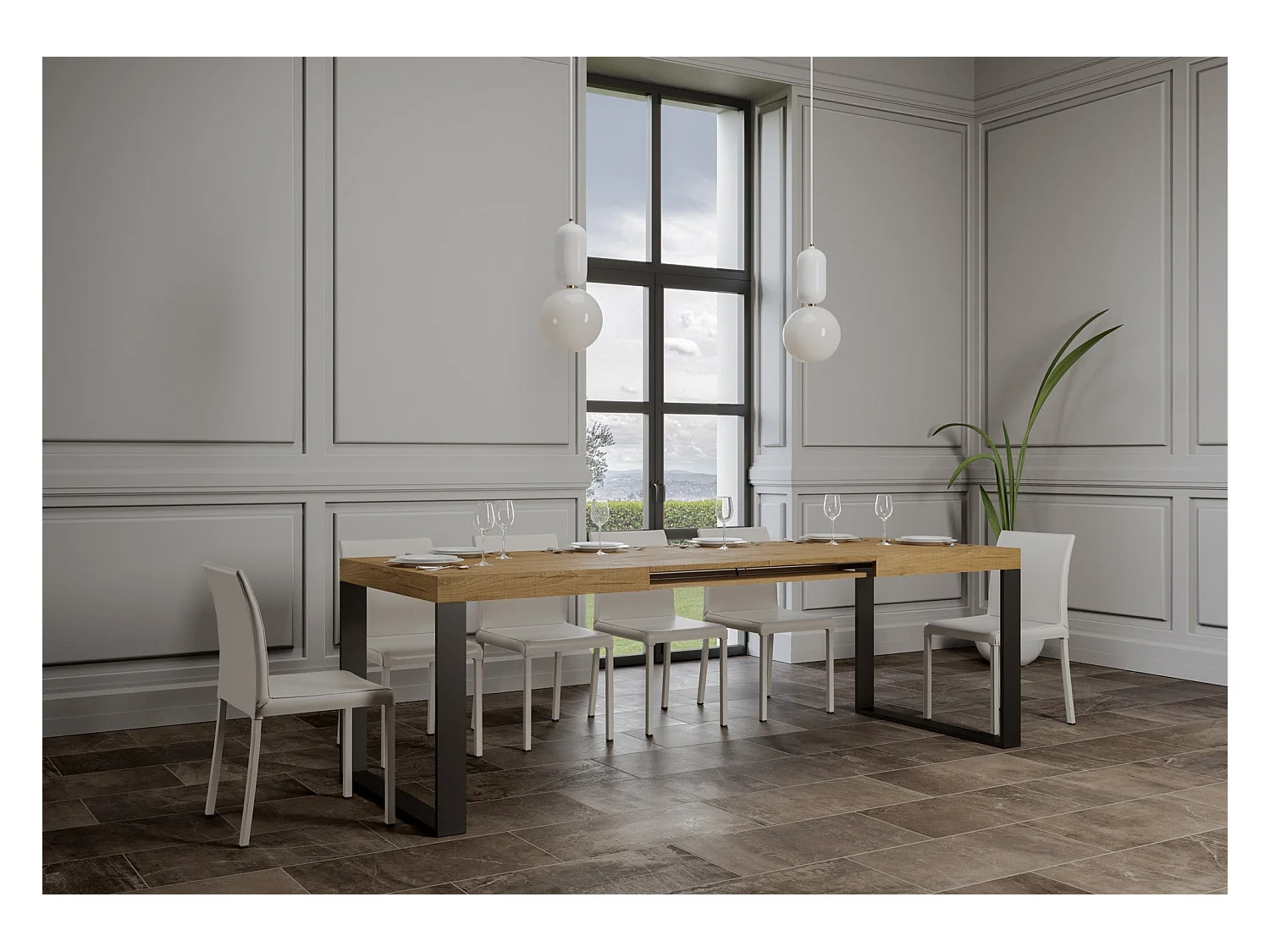 Table extensible 90x180/284 cm Tecno Chêne Nature cadre Anthracite