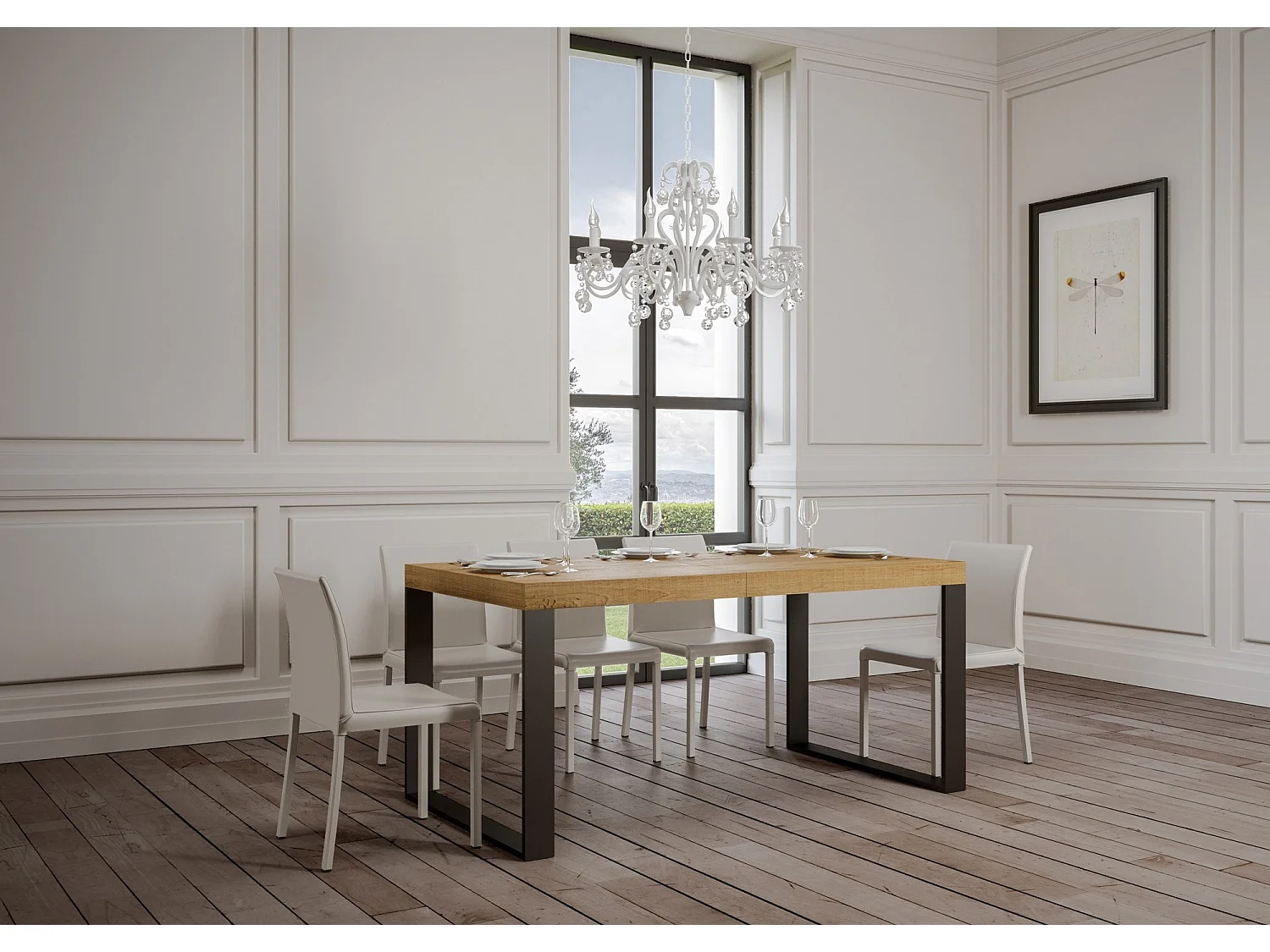 Udtræksbord 90x180/284 cm Tecno Quercia Natura med antracit stel