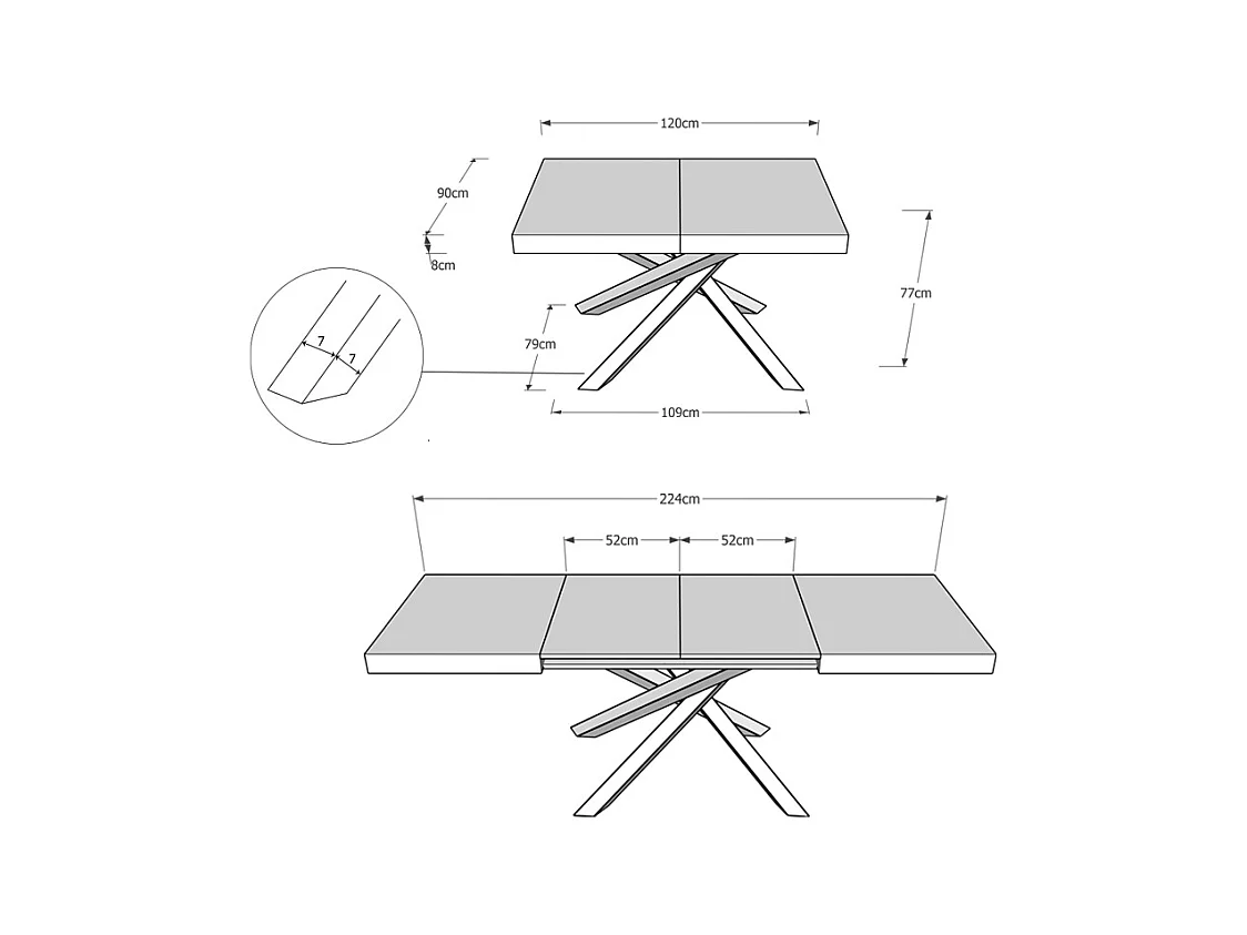 Uitschuifbare tafel 90x120/224 cm Volantis Evolution Cement Antraciet frame