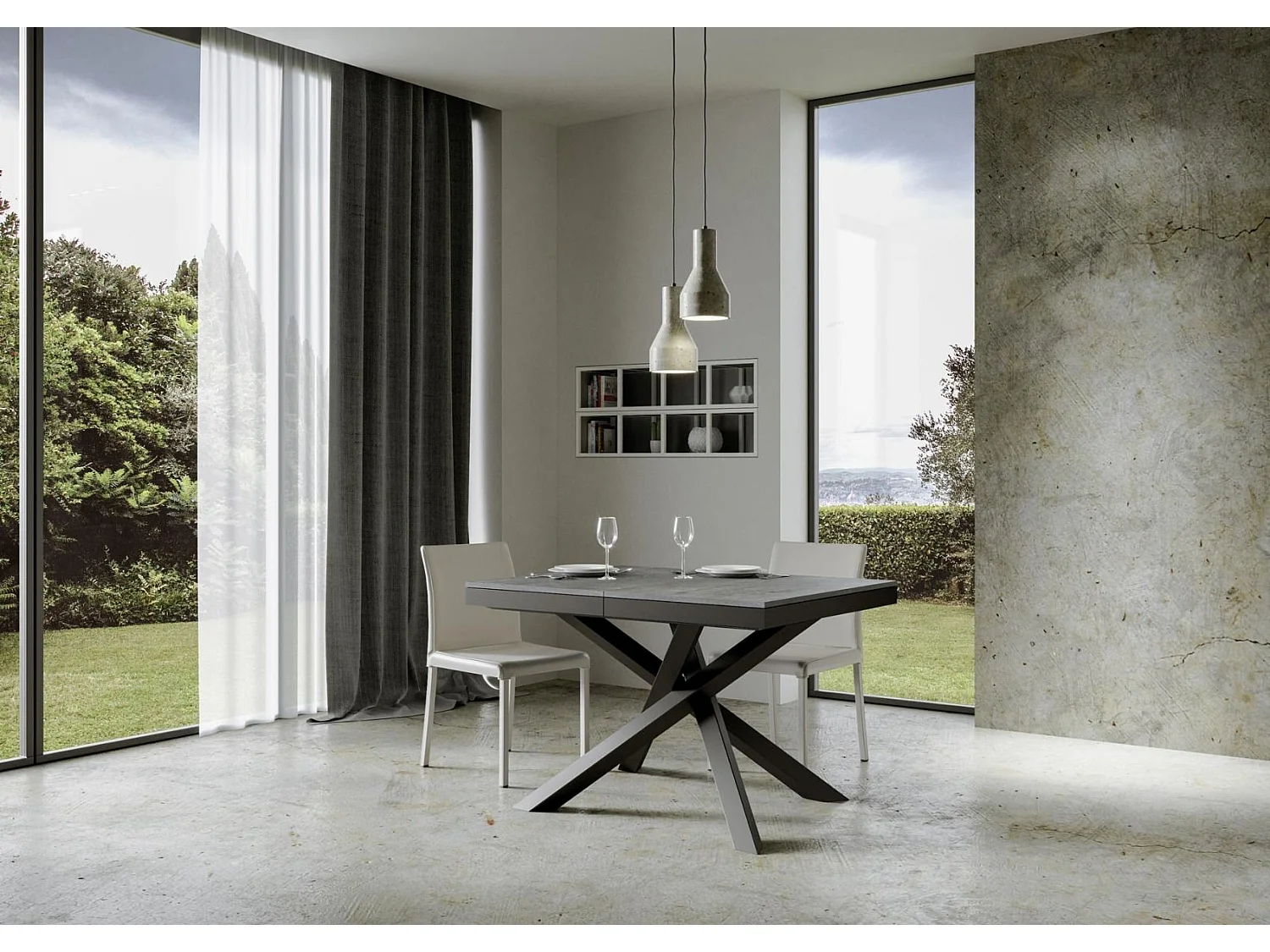 Uitschuifbare tafel 120/224x90 cm Volantis Evolution cement met antraciet frame en poten