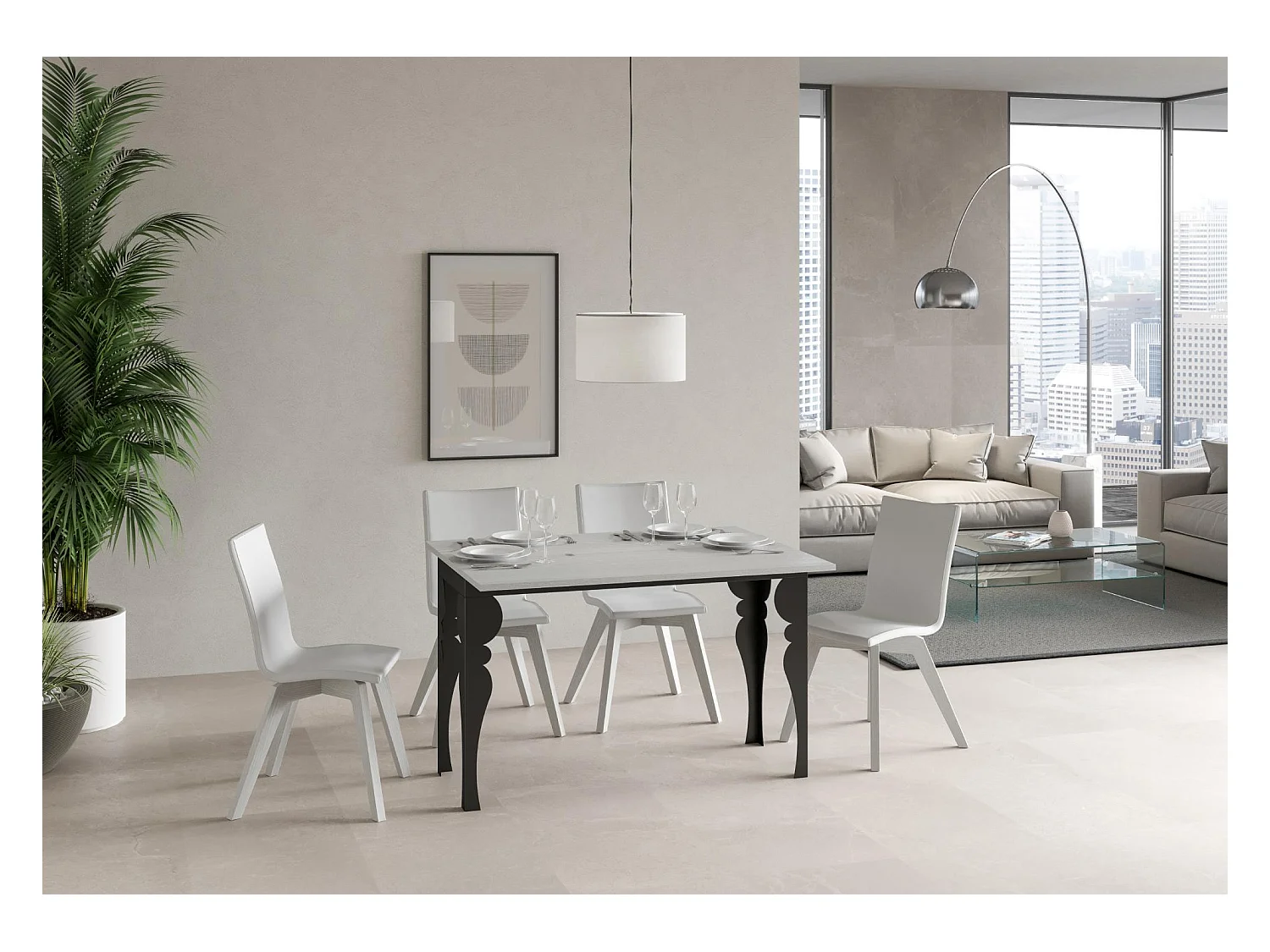 Table extensible portefeuille 120x45/90 cm Paxon Double Frêne Blanc cadre Anthracite