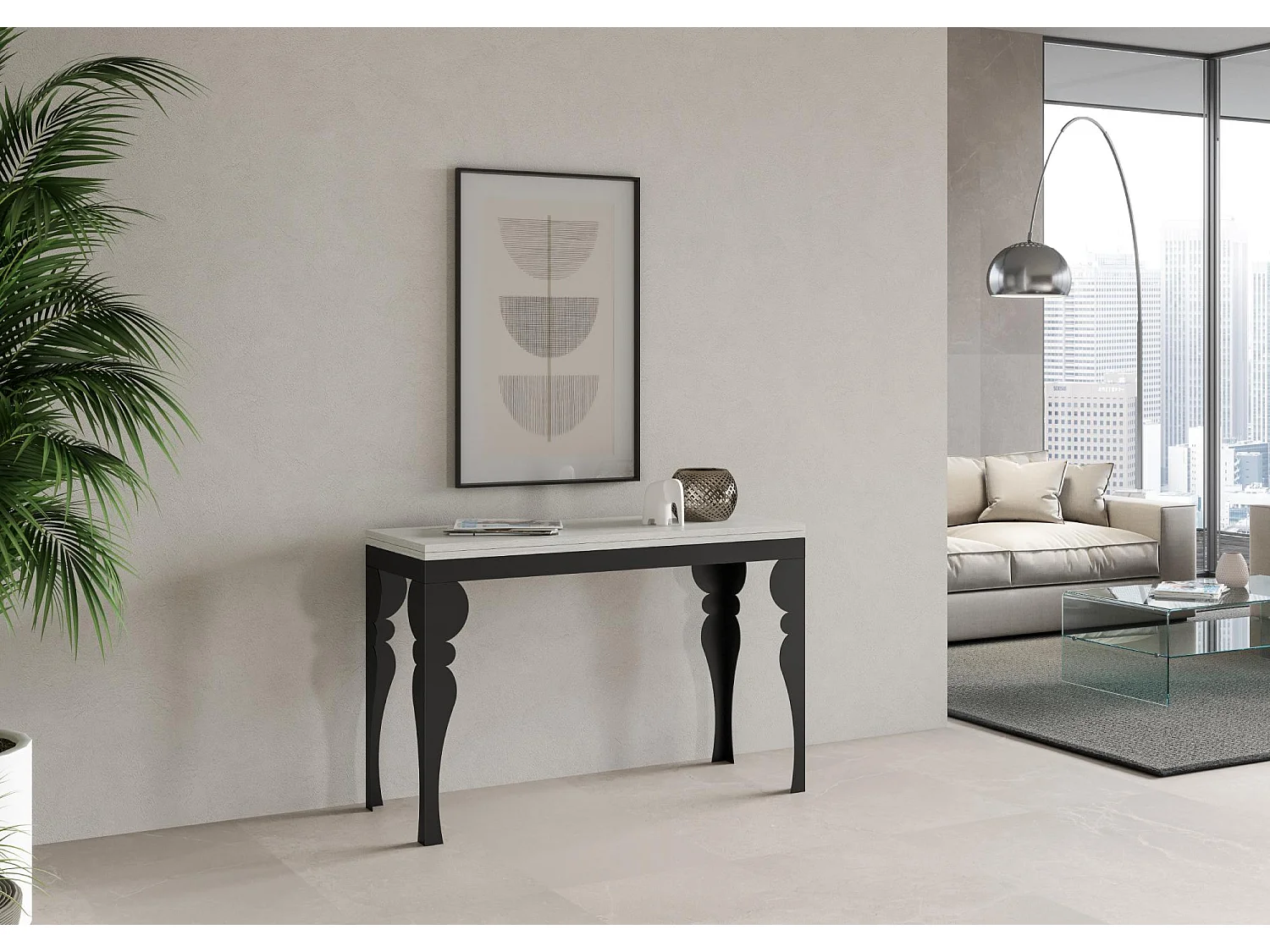 Table extensible portefeuille 120x45/90 cm Paxon Double Frêne Blanc cadre Anthracite