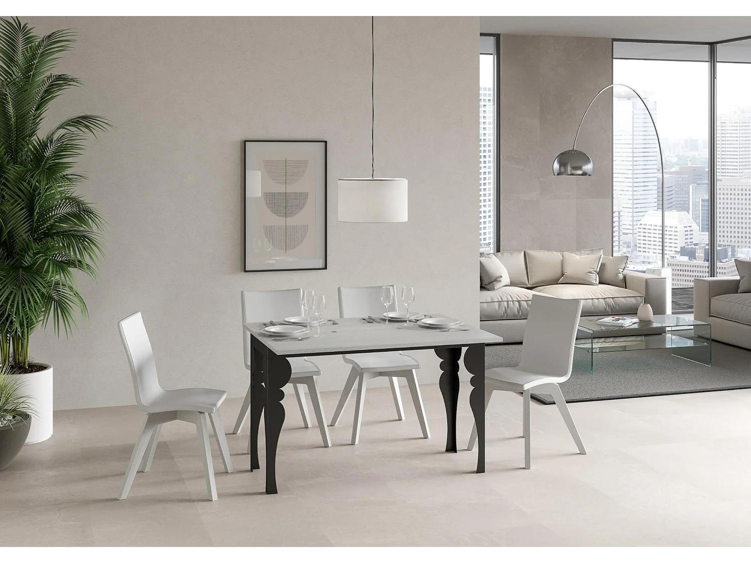 Klapptisch 120x45/90 cm Paxon Double Esche weiß mit Eisenrahmen aus Anthrazit