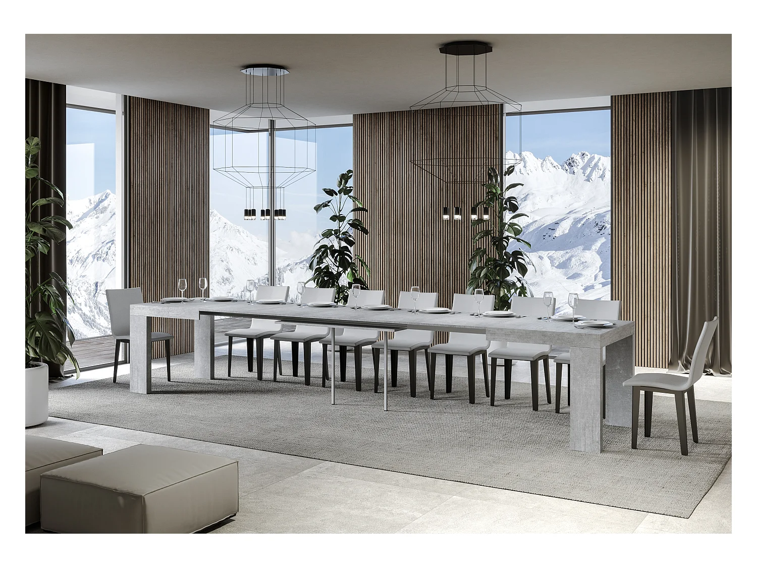 Mesa de jantar extensível 90x180/440 cm Roxell Cimento