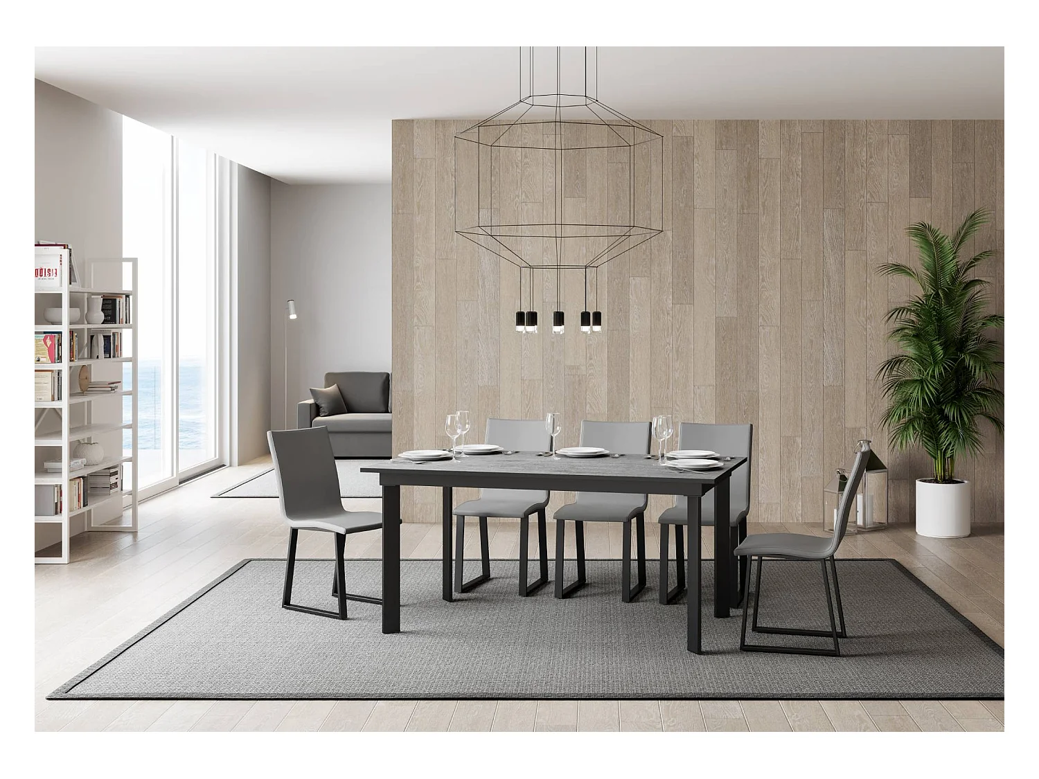 Mesa extensible 90x160/220 cm Cumar Cemento estructura Antracita