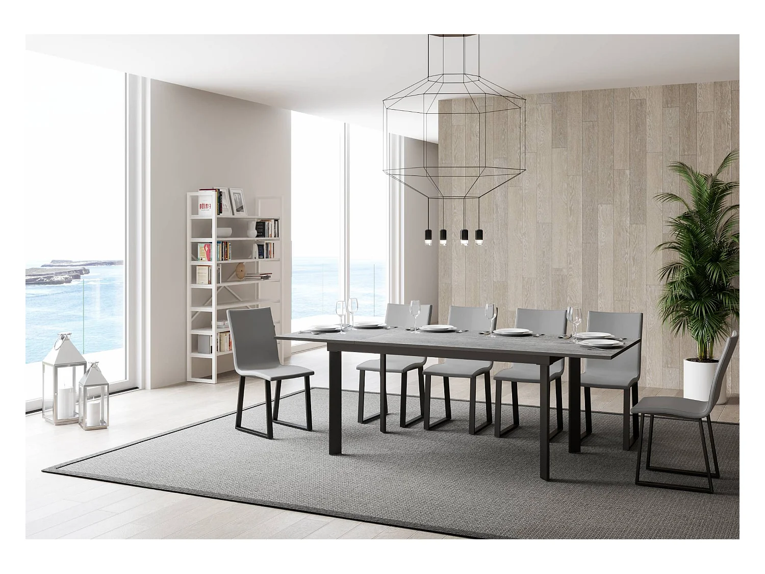 Mesa extensible 90x160/220 cm Cumar Cemento estructura Antracita