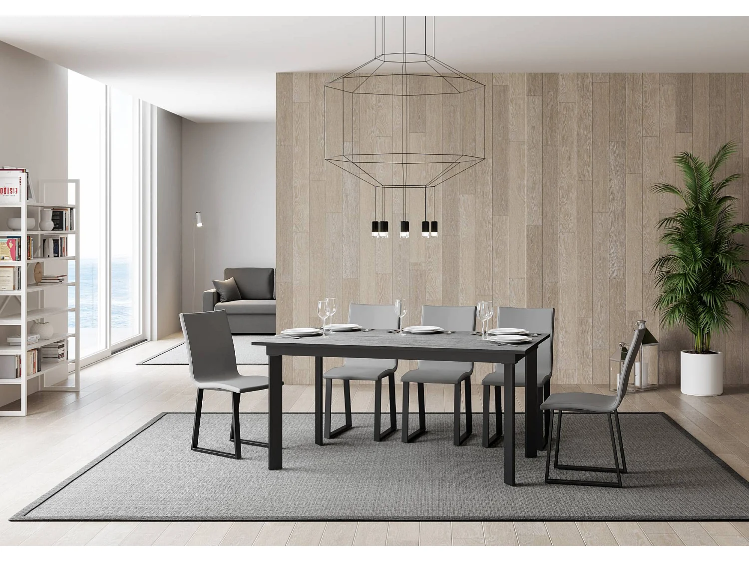 Table extensible 90x160/220 cm Cumar Gris Béton cadre Anthracite