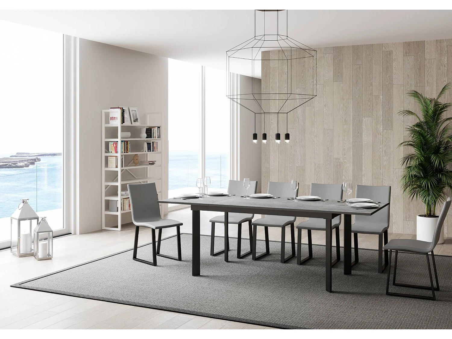 Table extensible 90x160/220 cm Cumar Gris Béton cadre Anthracite