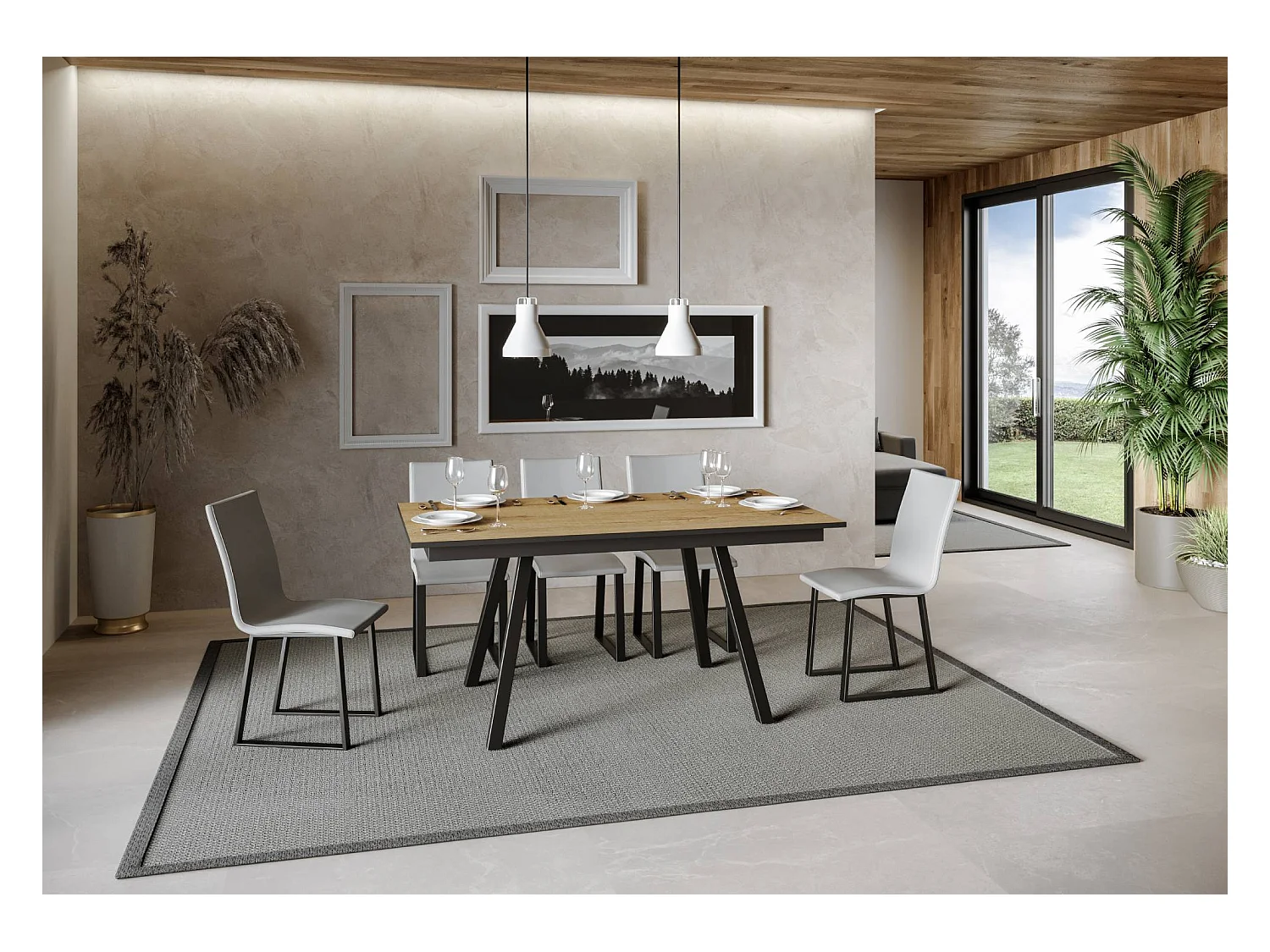 Uitschuifbare tafel 90x160/220 cm Mirhi natuur eiken frame antraciet