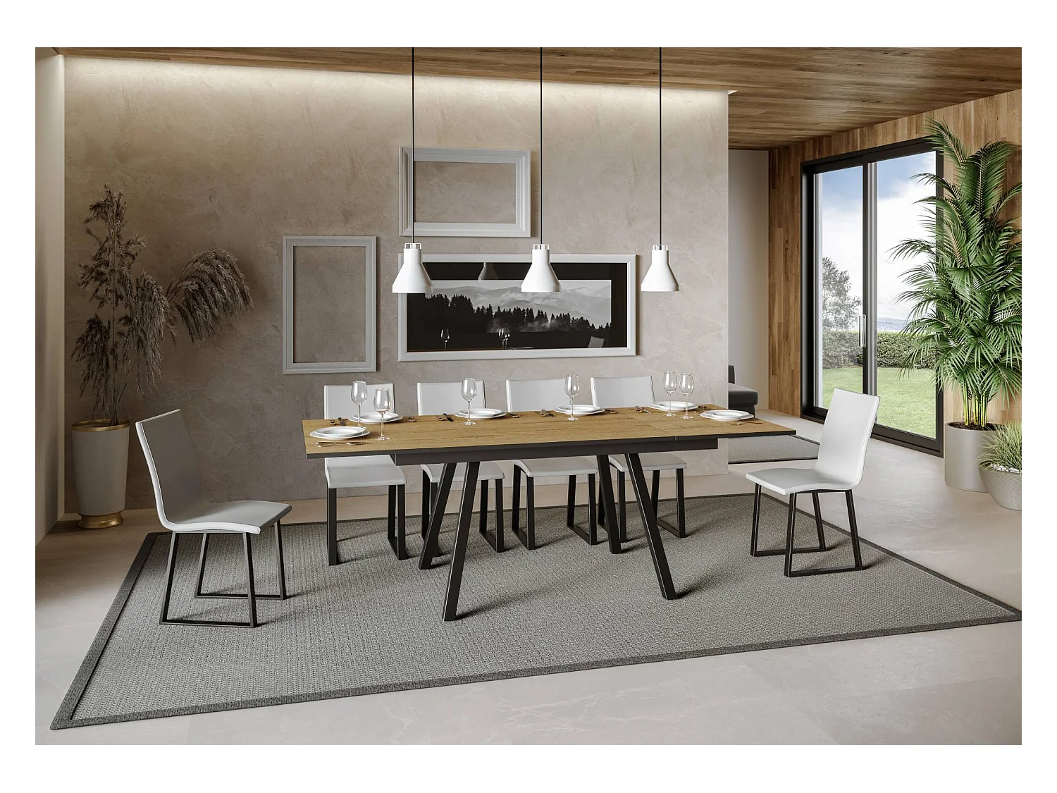 Uitschuifbare tafel 90x160/220 cm Mirhi natuur eiken frame antraciet