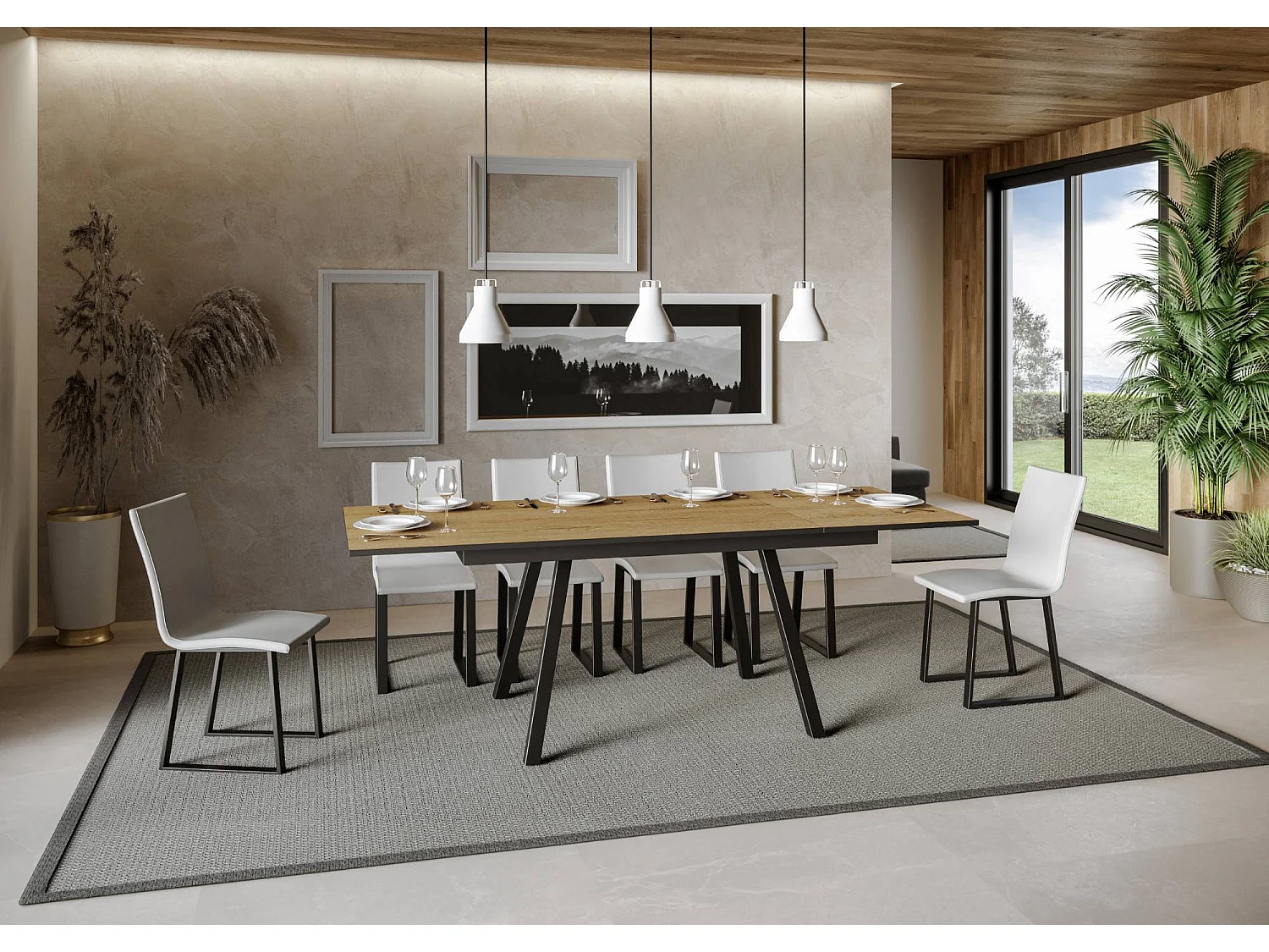 Table extensible 90x160/220 cm Mirhi Chêne Nature cadre Anthracite