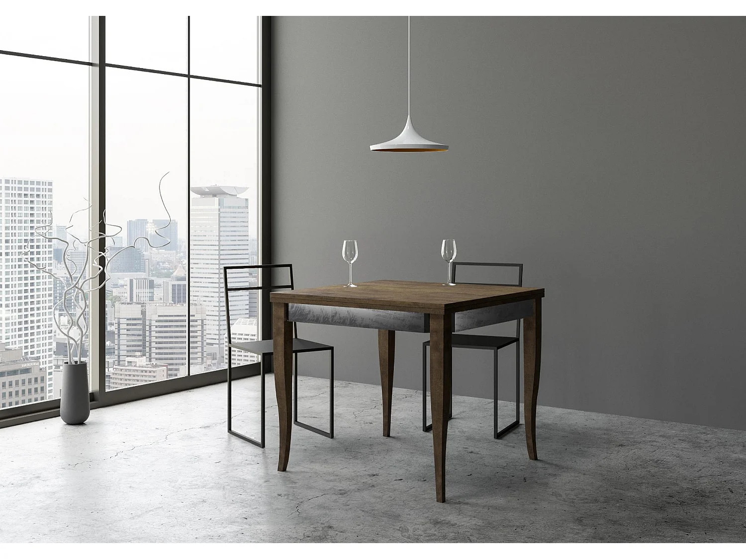 Table extensible portefeuille 90x90/180 cm Sciabola Librox Noyer cadre gris