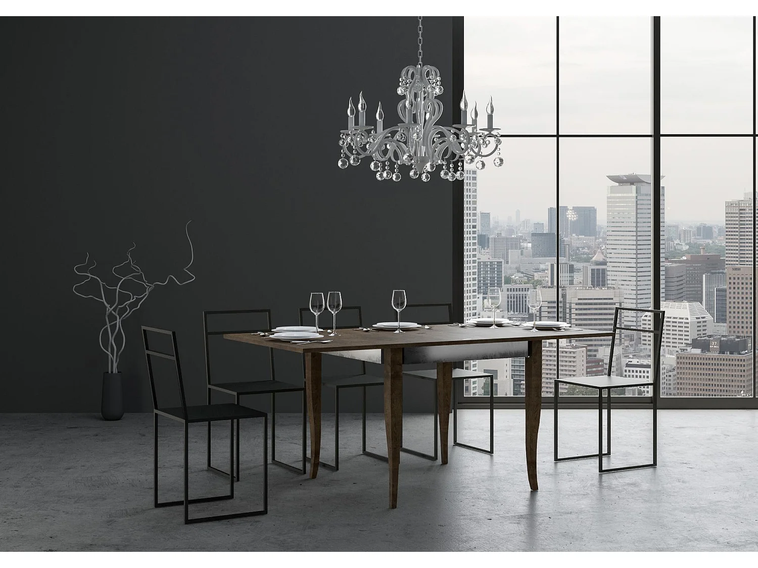 Table extensible portefeuille 90x90/180 cm Sciabola Librox Noyer cadre gris