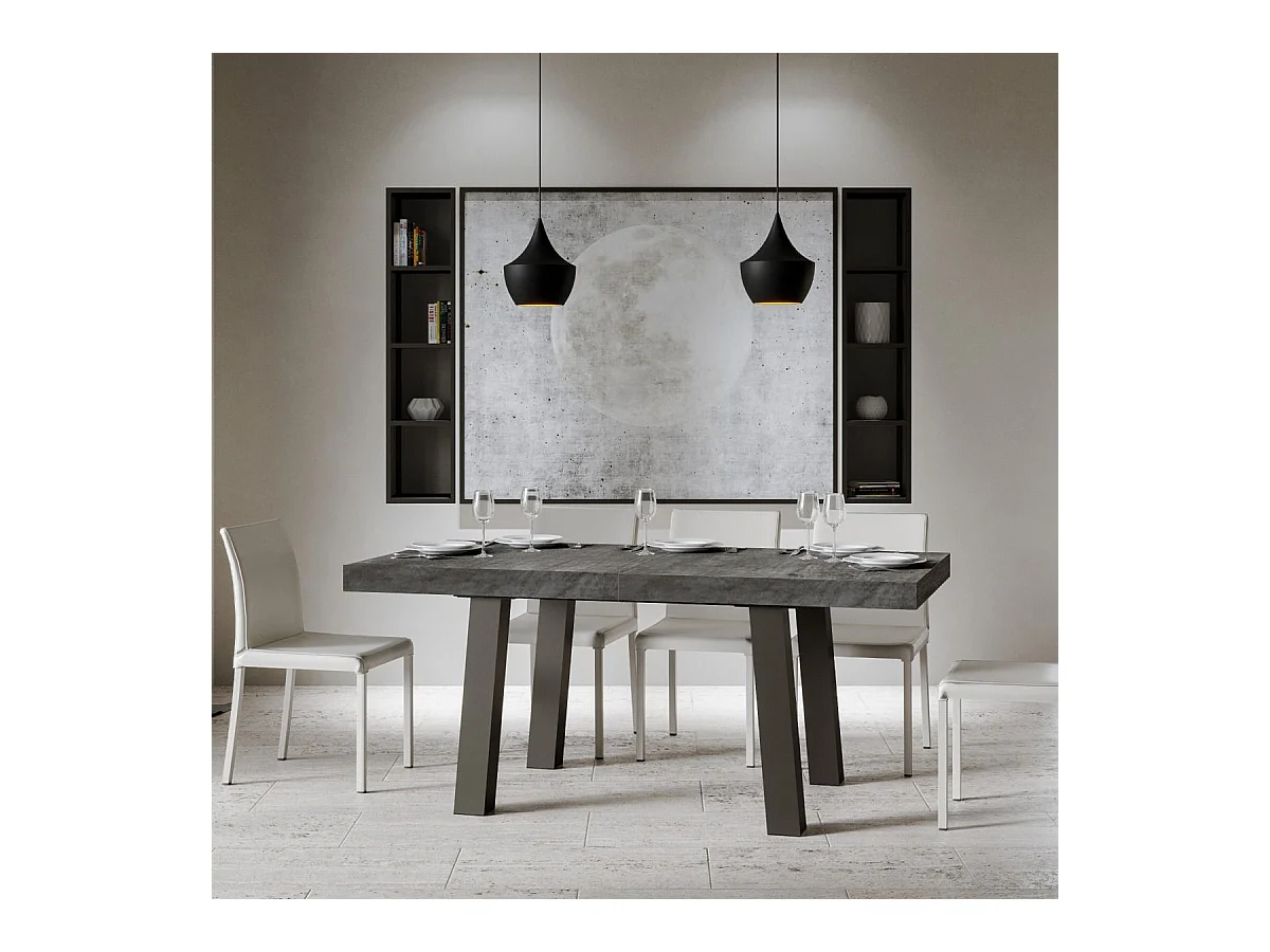 Uitschuifbare tafel 90x160/264 cm Bridge cement frame antraciet