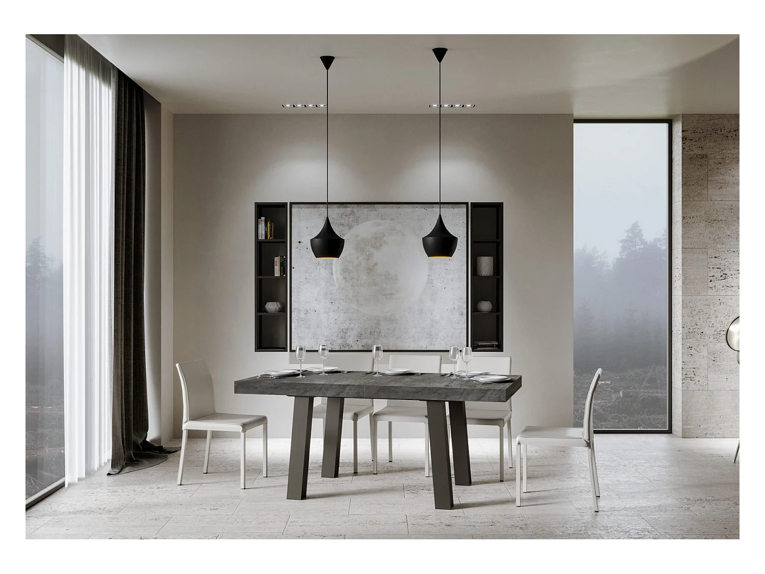 Uitschuifbare tafel 90x160/264 cm Bridge cement frame antraciet