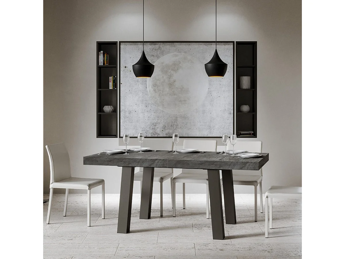 Ausziehtisch 90x160/264 cm Bridge Zement mit Eisenrahmen aus Anthrazit
