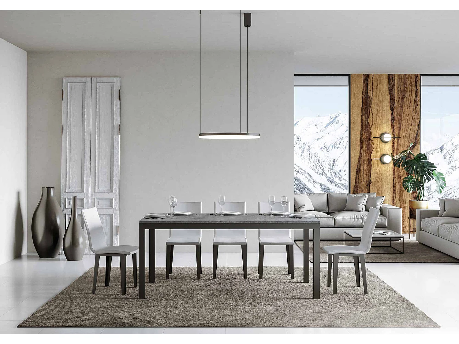 Ausziehtisch 180/440x90 cm Everyday Evolution Zement Gestell und Füße Anthrazit