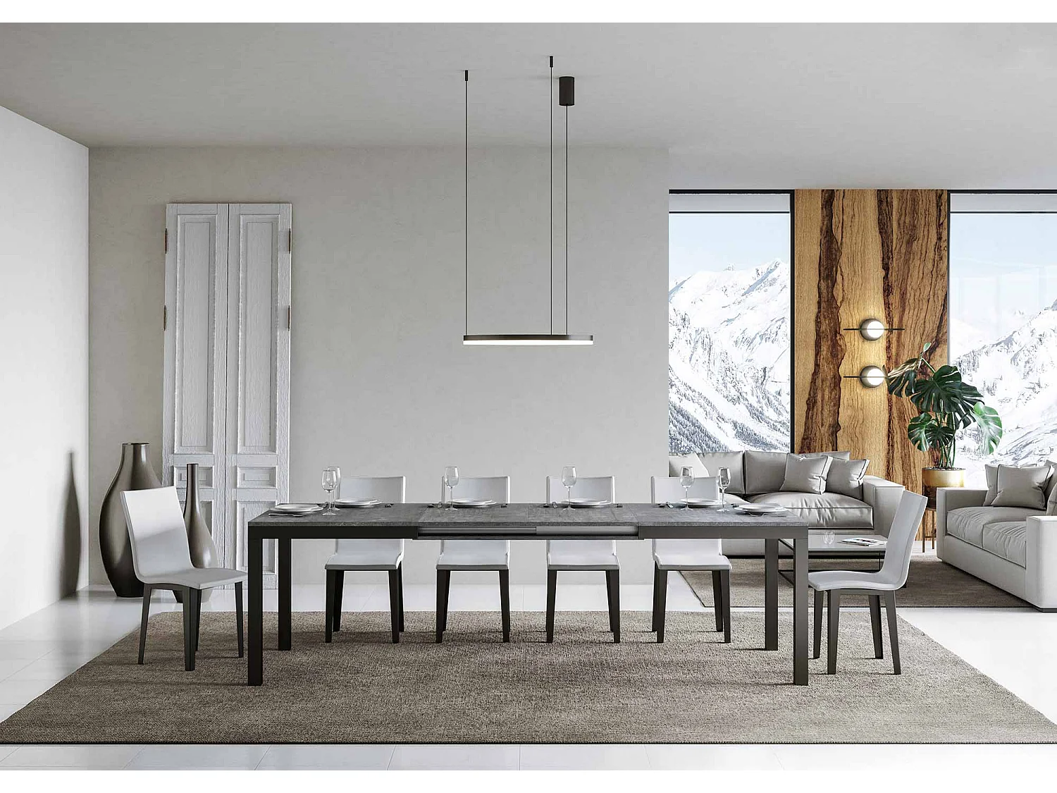 Uitschuifbare tafel 180/440x90 cm Everyday Evolution cement met antraciet frame en poten