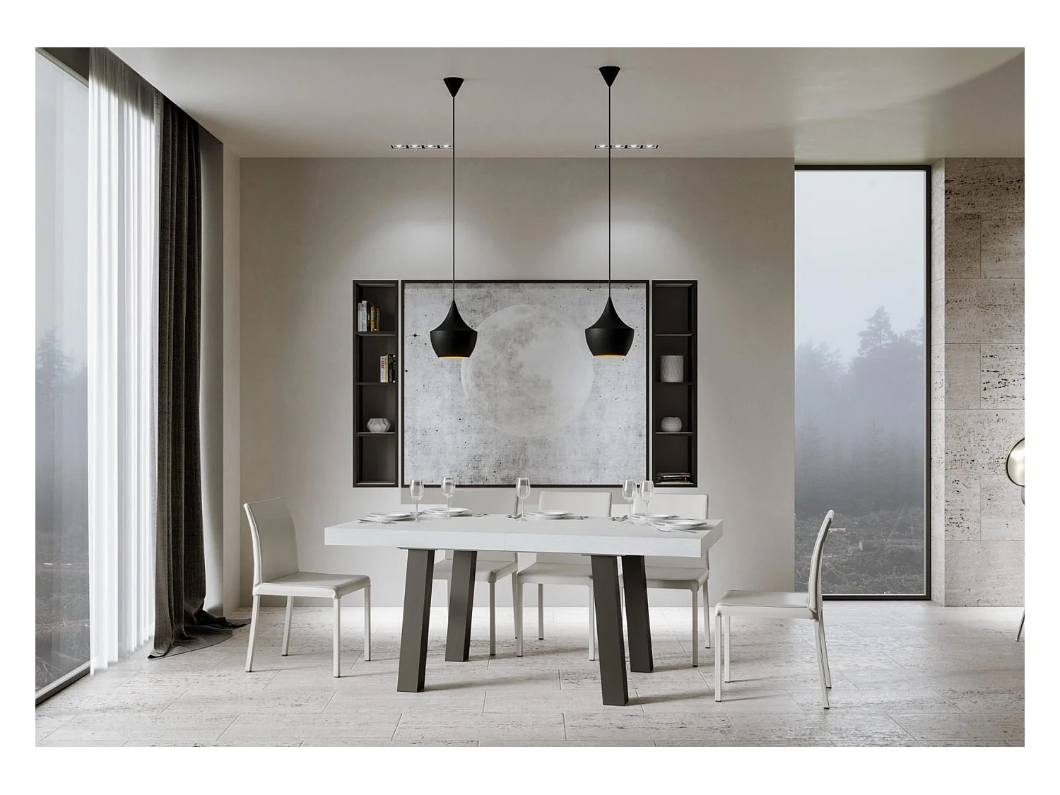 Mesa de jantar extensível 90x180/440 cm Bridge Cinza Branca quadro Antracite