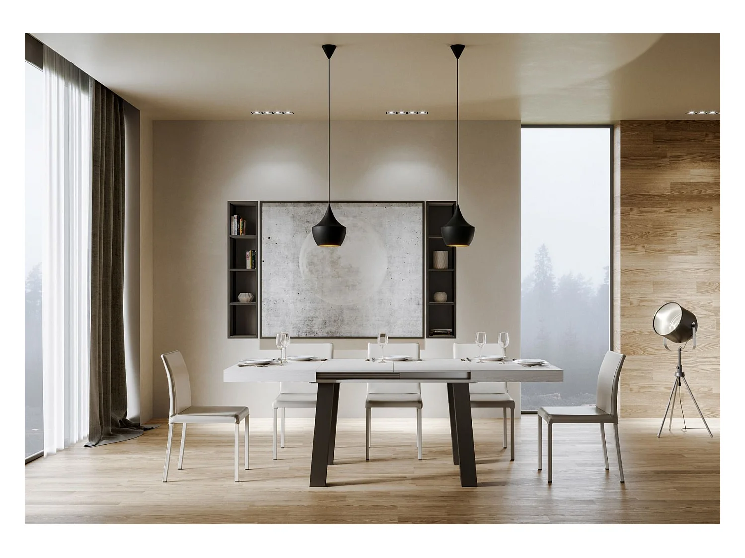 Mesa de jantar extensível 90x180/440 cm Bridge Cinza Branca quadro Antracite