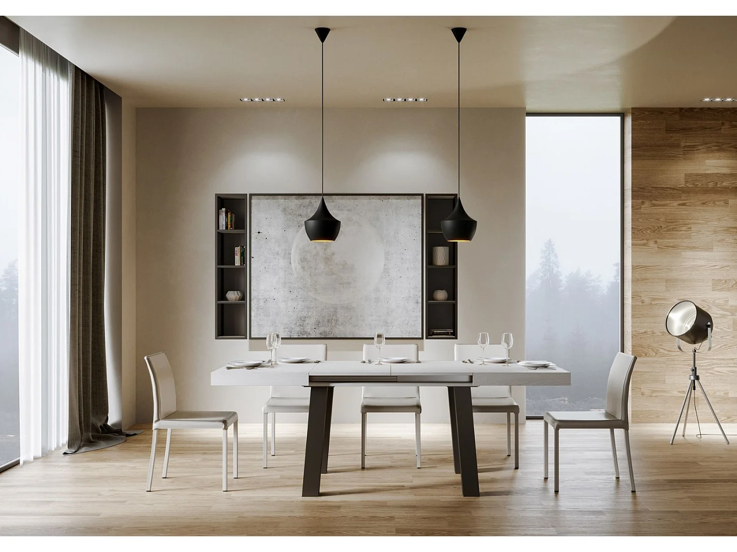 Table extensible 90x180/440 cm Bridge Frêne Blanc cadre Anthracite