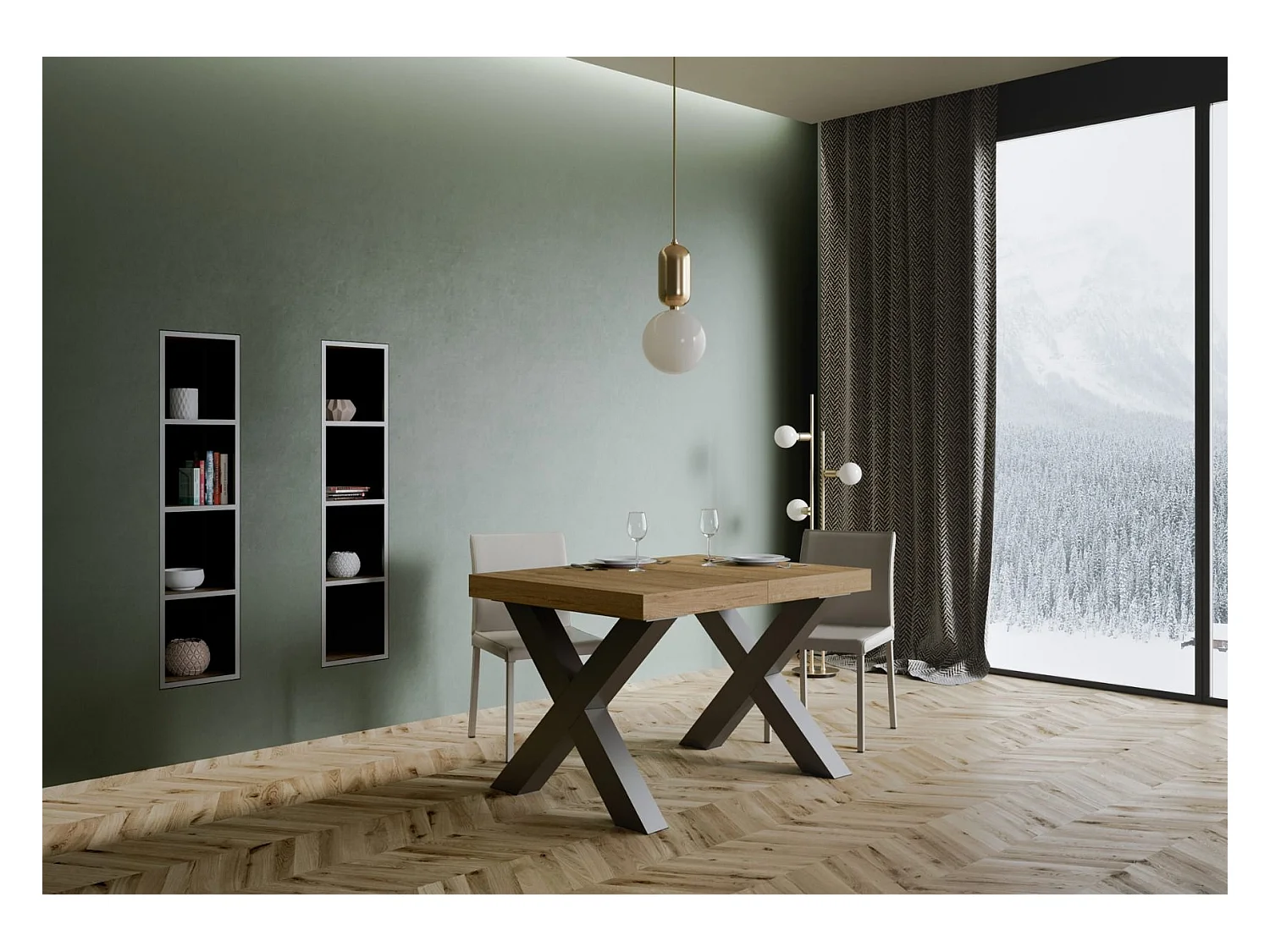 Uitschuifbare tafel 90x130/390 cm Traffic natuur eiken frame antraciet