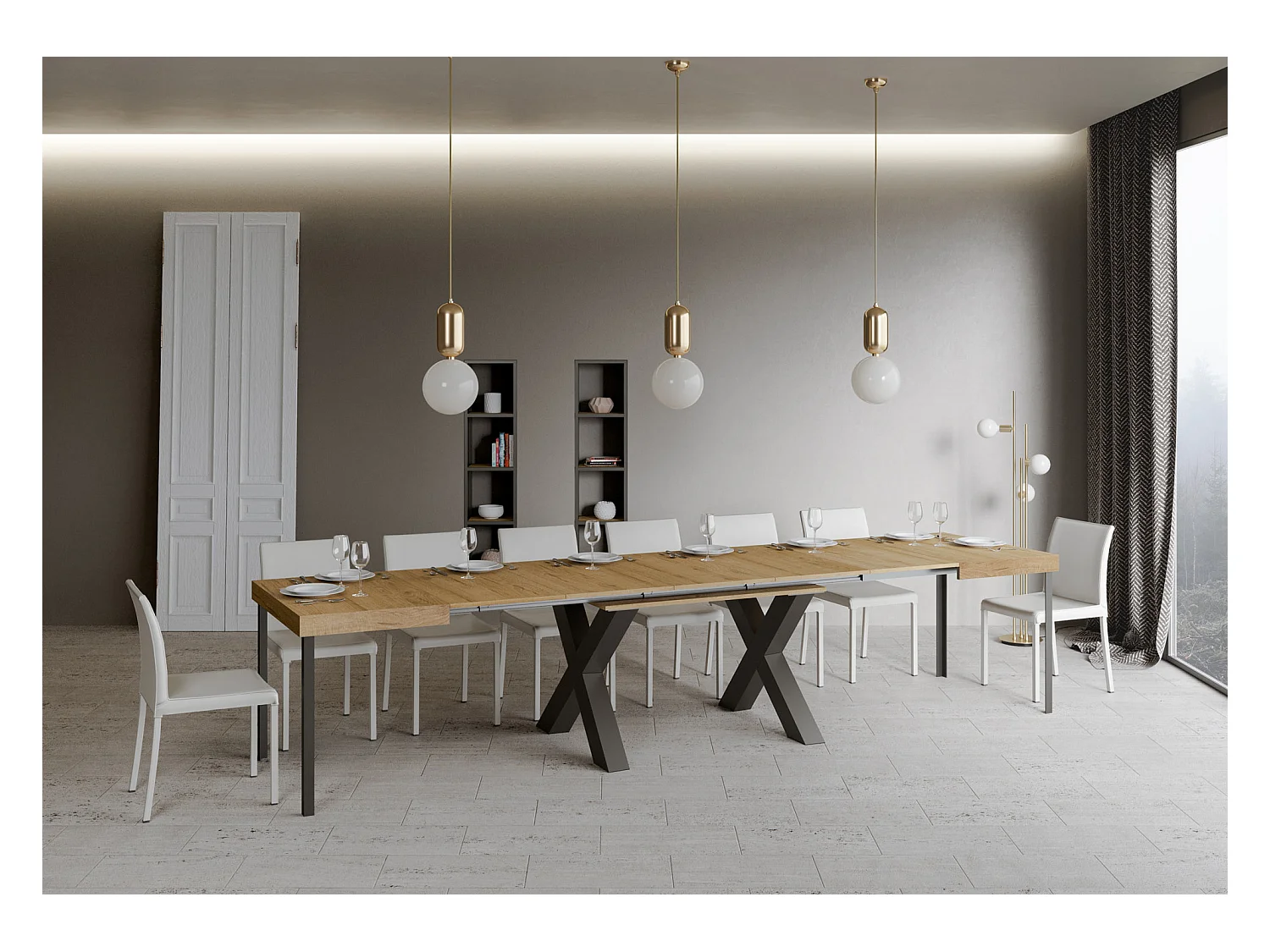 Uitschuifbare tafel 90x130/390 cm Traffic natuur eiken frame antraciet