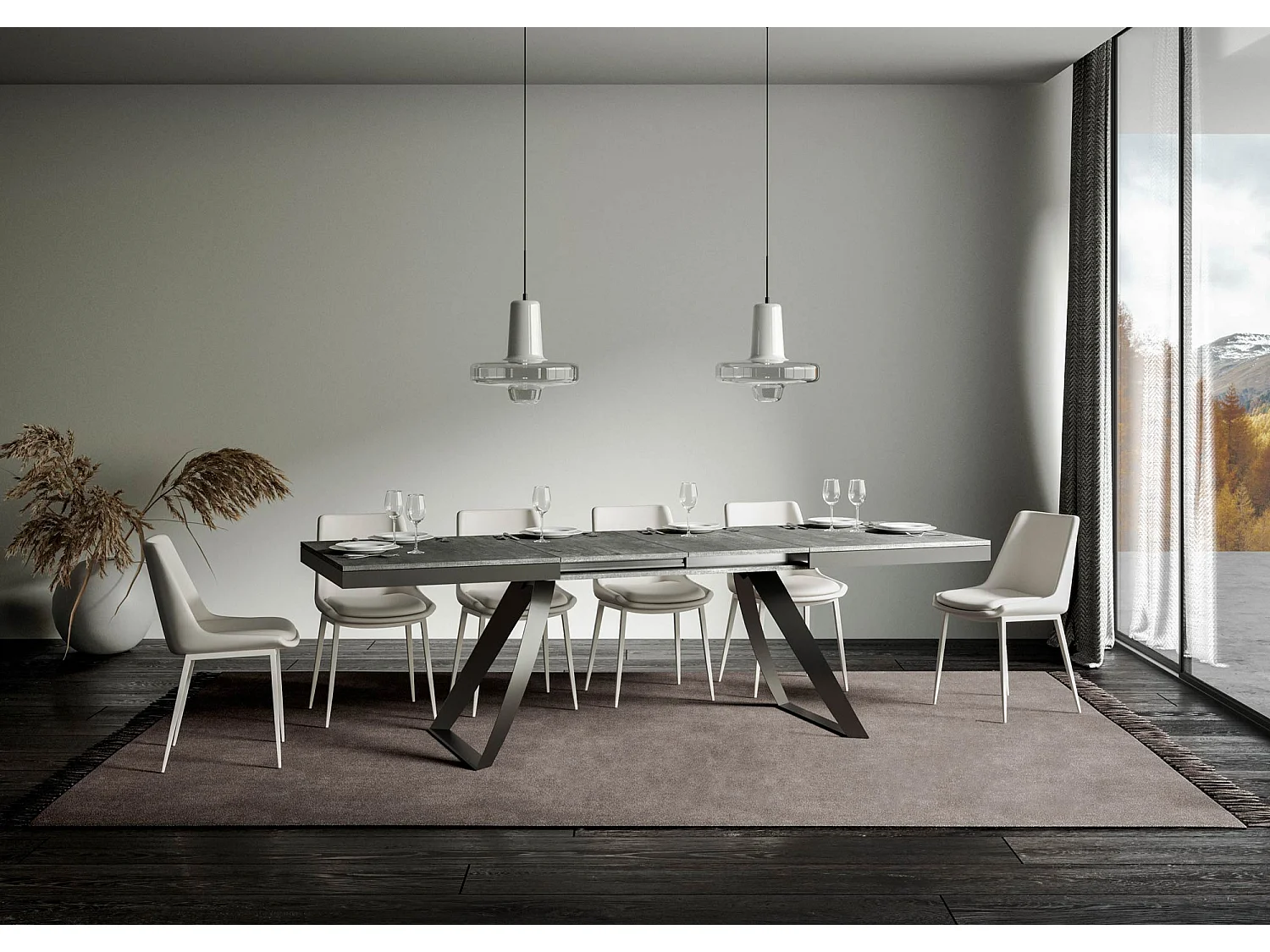 Table extensible 90x180/440 cm Proxy Evolution Gris Béton cadre Anthracite