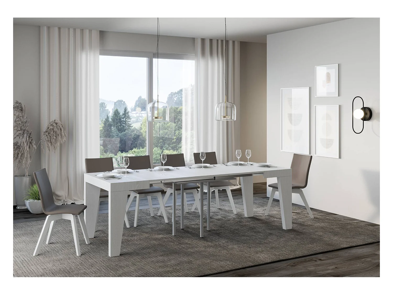 Ausziehbarer Tisch 90x90/246 cm Naxy White Ash