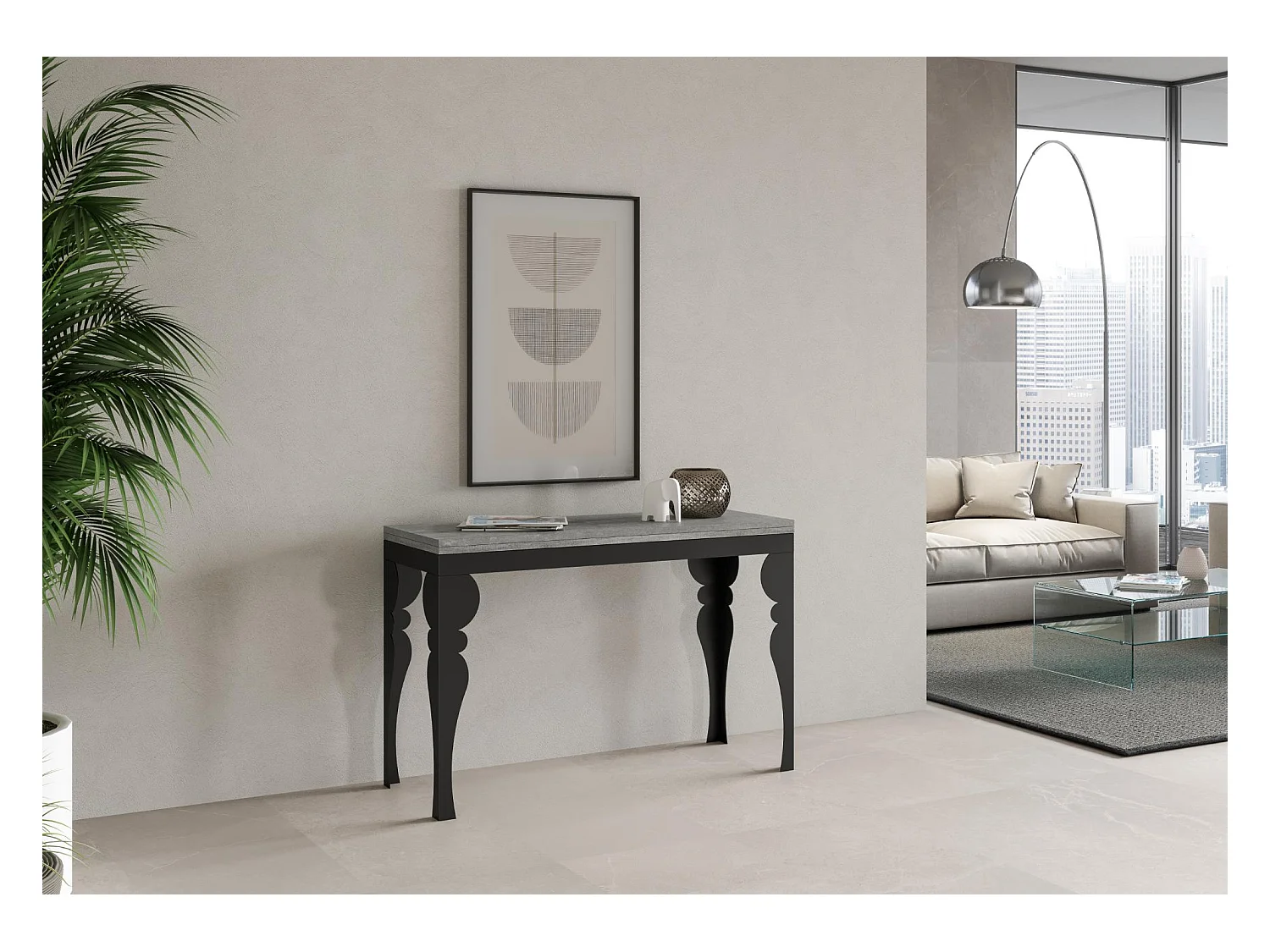 Table extensible portefeuille 120/200x45/90 cm Paxon Double Gris Béton cadre Anthracite