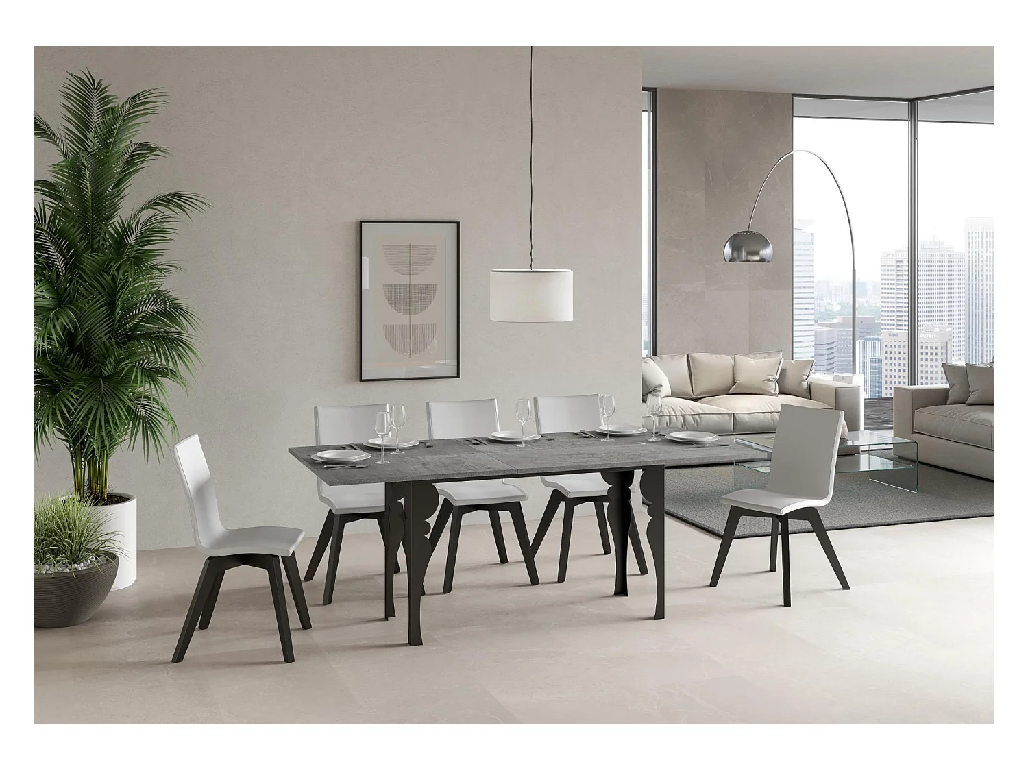 Table extensible portefeuille 120/200x45/90 cm Paxon Double Gris Béton cadre Anthracite