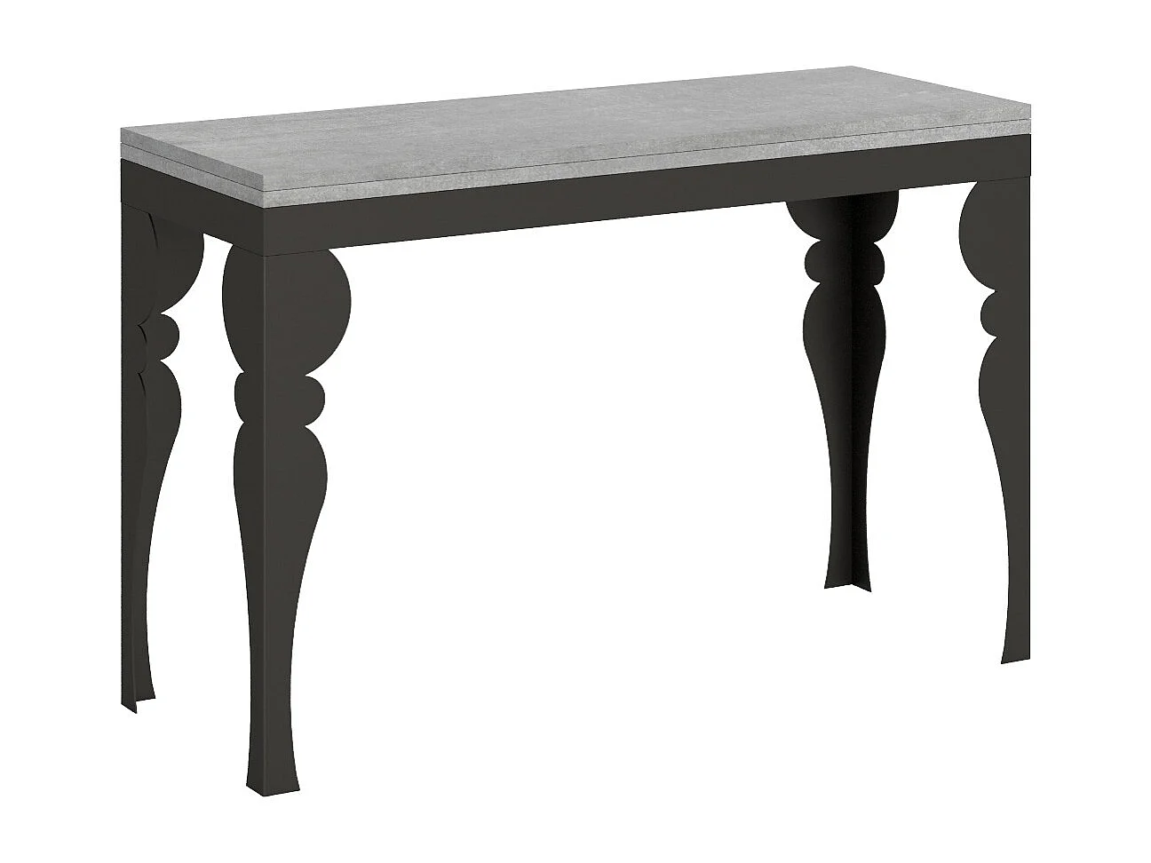 Table extensible portefeuille 120/200x45/90 cm Paxon Double Gris Béton cadre Anthracite