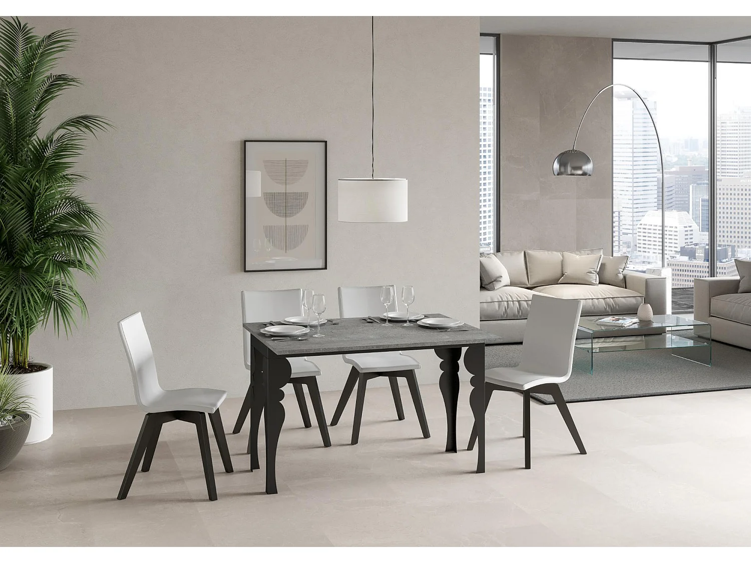 Table extensible portefeuille 120/200x45/90 cm Paxon Double Gris Béton cadre Anthracite